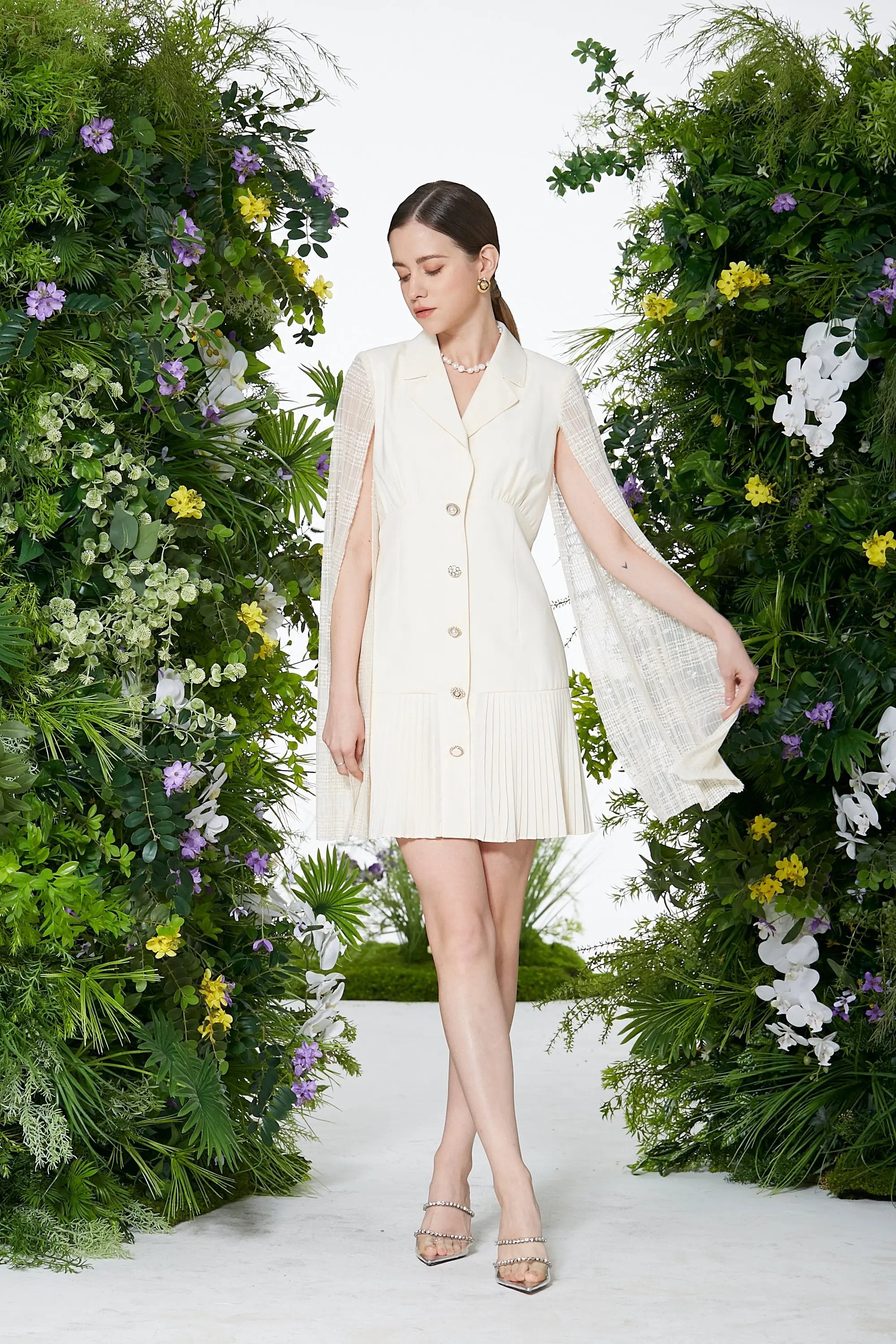 Chic Ivory Cape - Sleeve Dress ULA