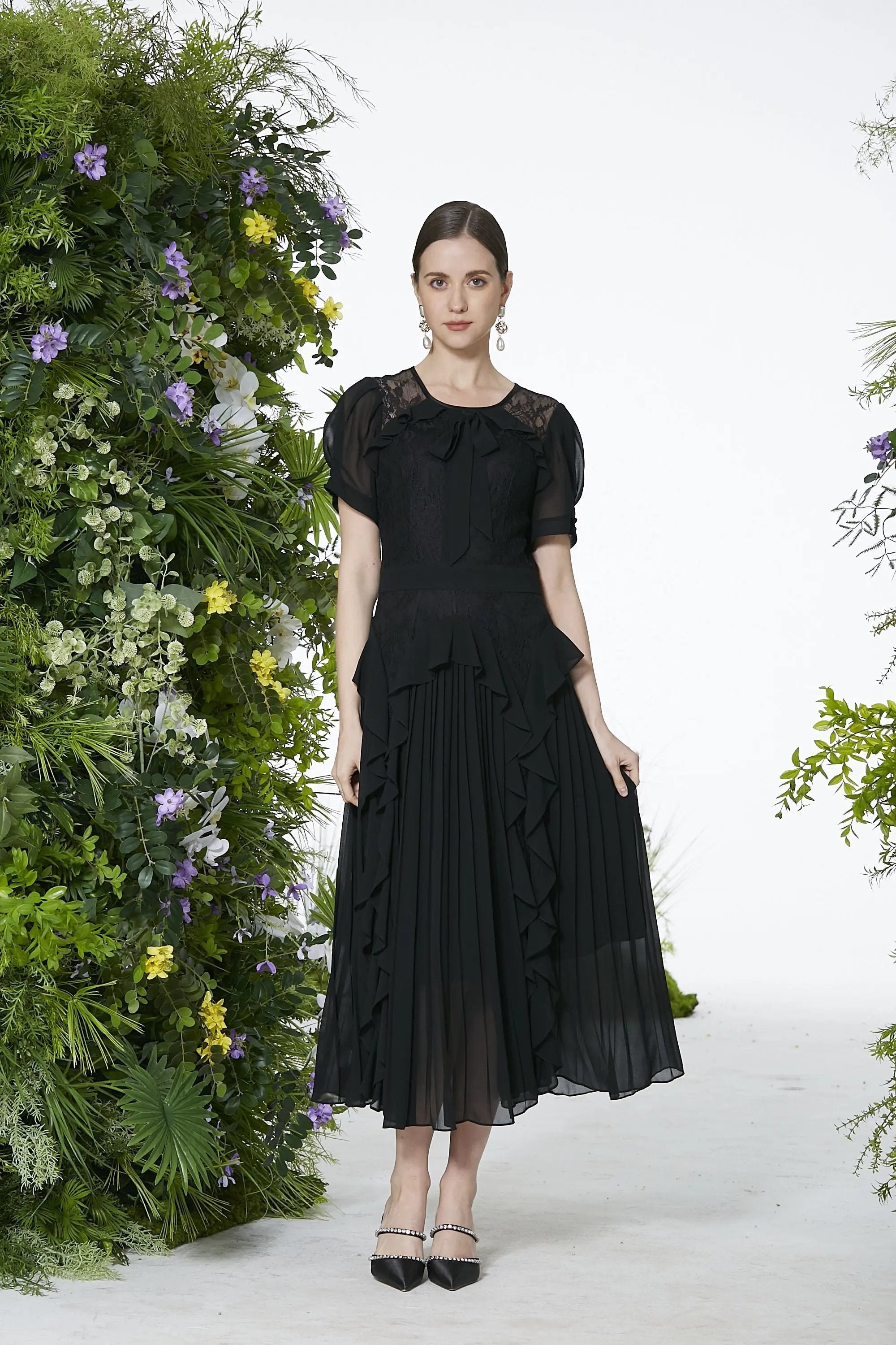 Ladies Summer Elegant Intellectual Round Neck Ruffle Dress ULA