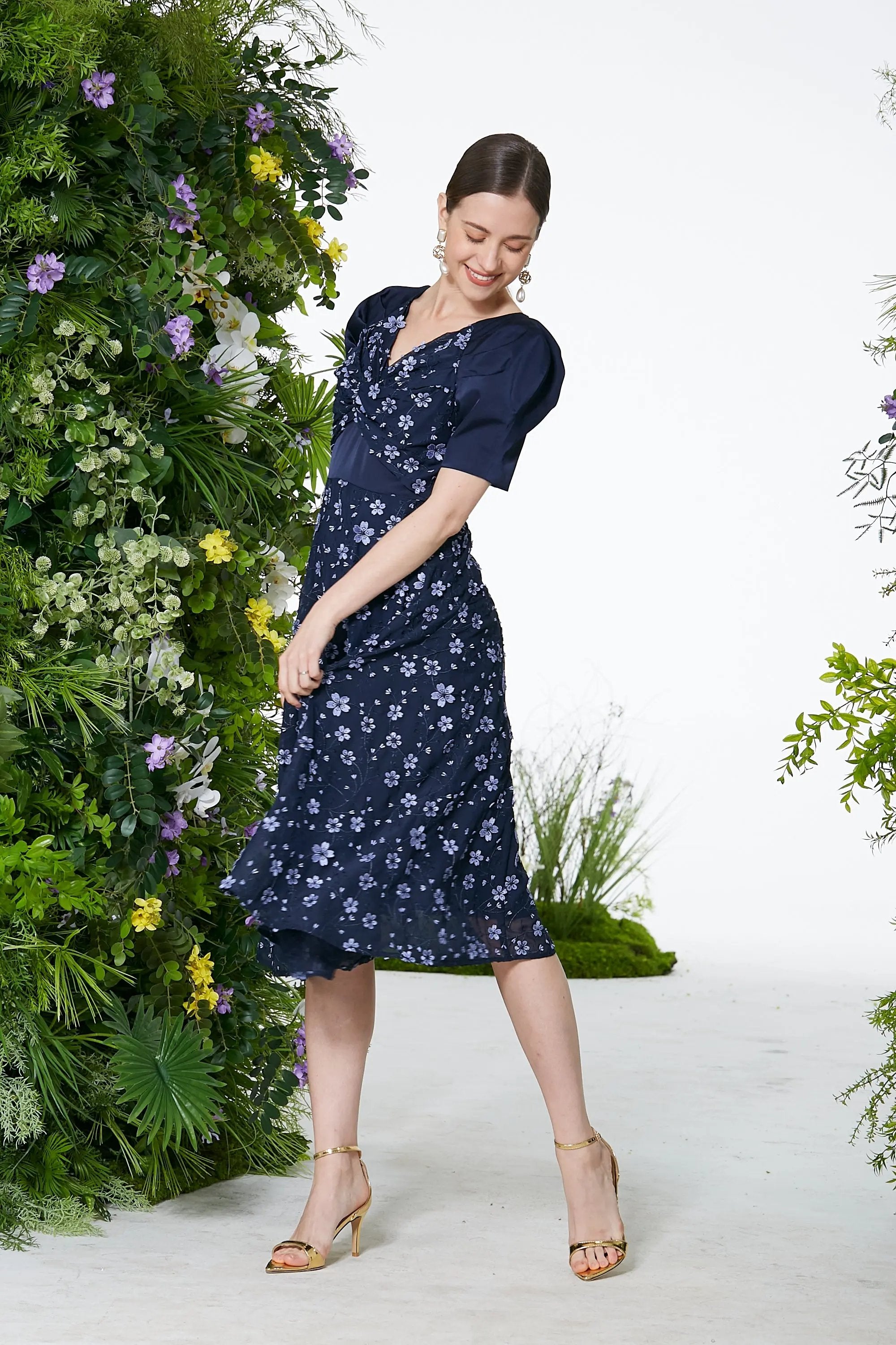 Pretty Navy Blue Floral Dress - Fresh Style ULA