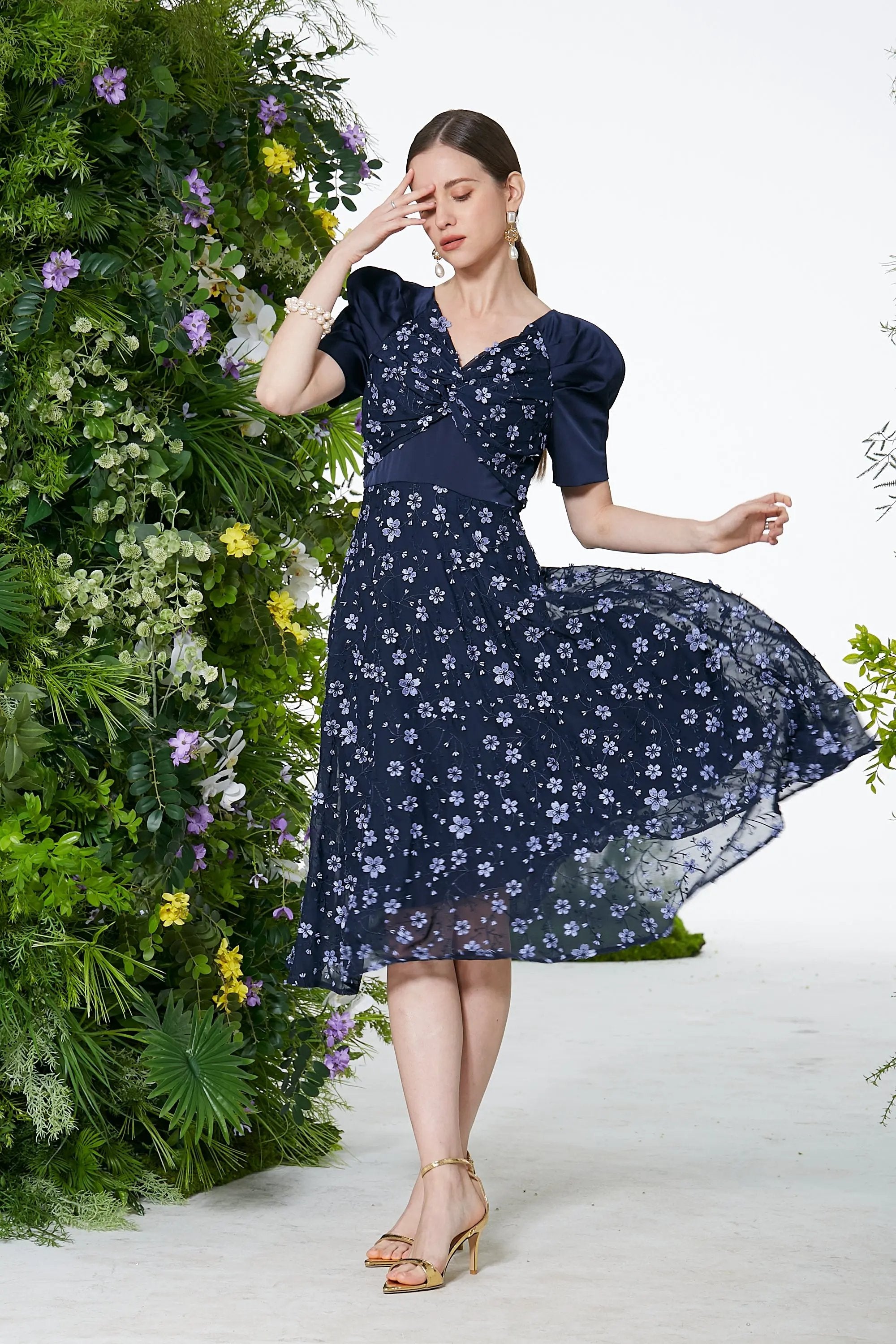Pretty Navy Blue Floral Dress - Fresh Style ULA