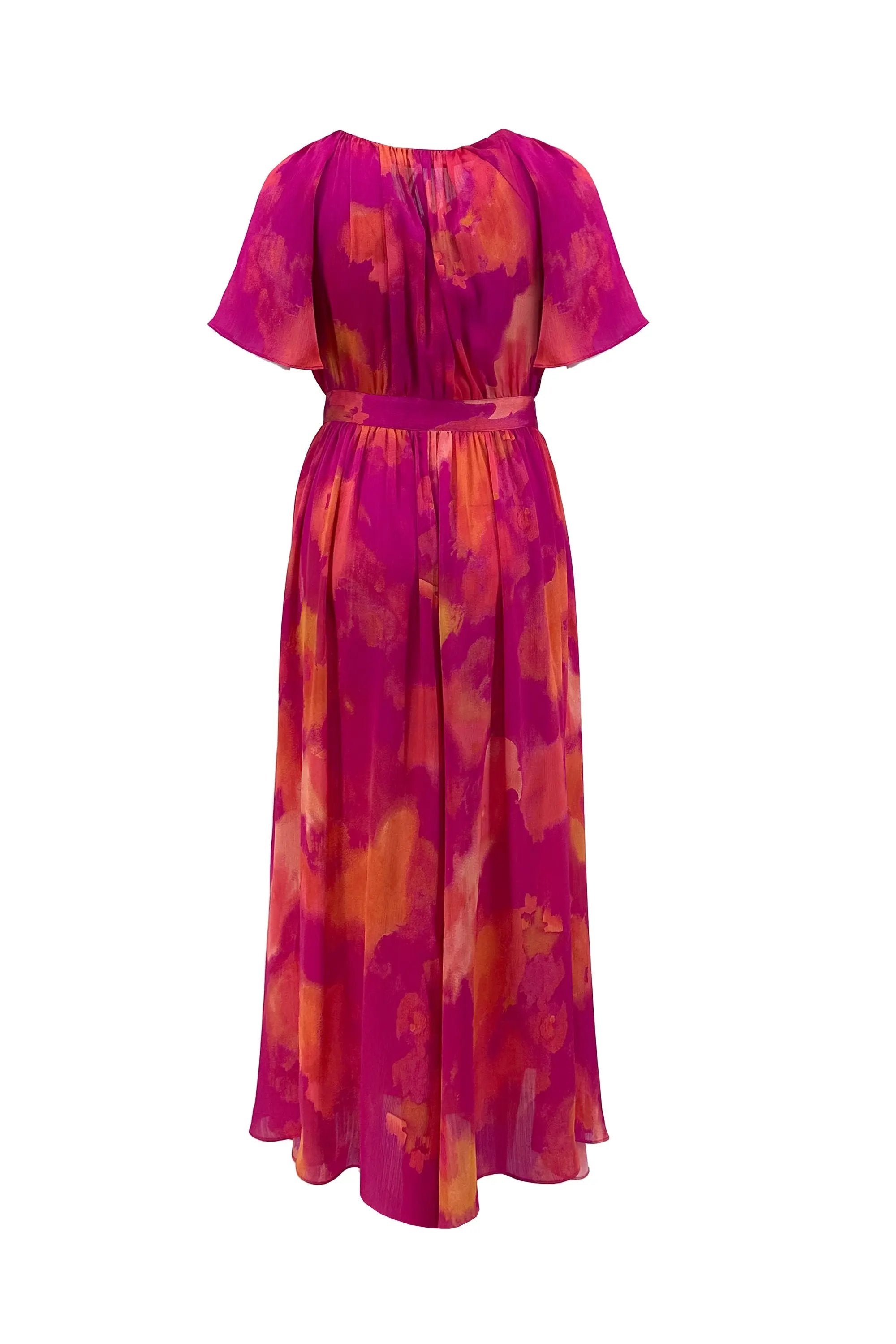 Ladies' Elegant Summer Waist Cinching Tie-dye Long Dress ULA