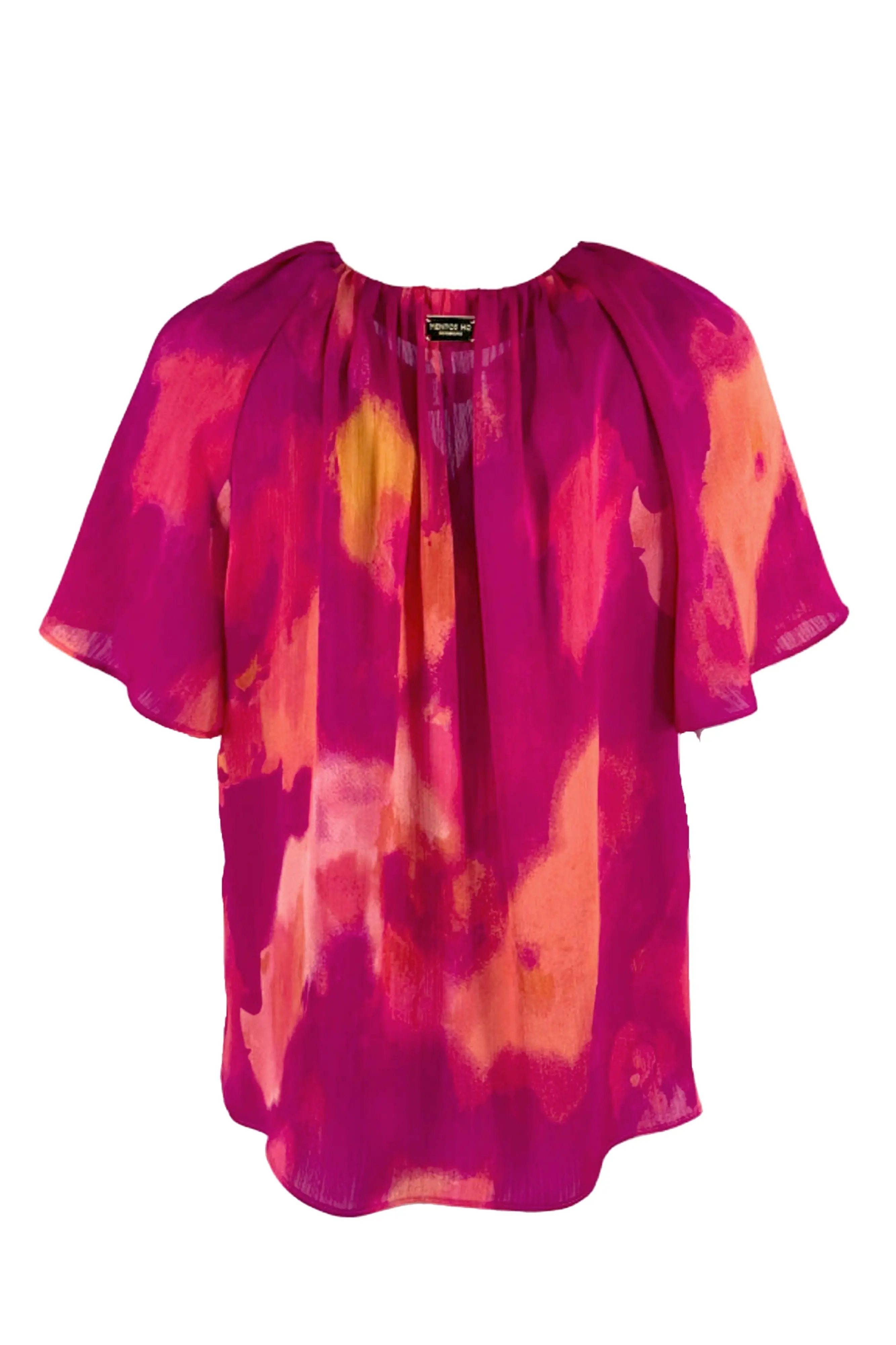 Unique and beautiful red printed chiffon top for women's 2024 new summer niche ULA