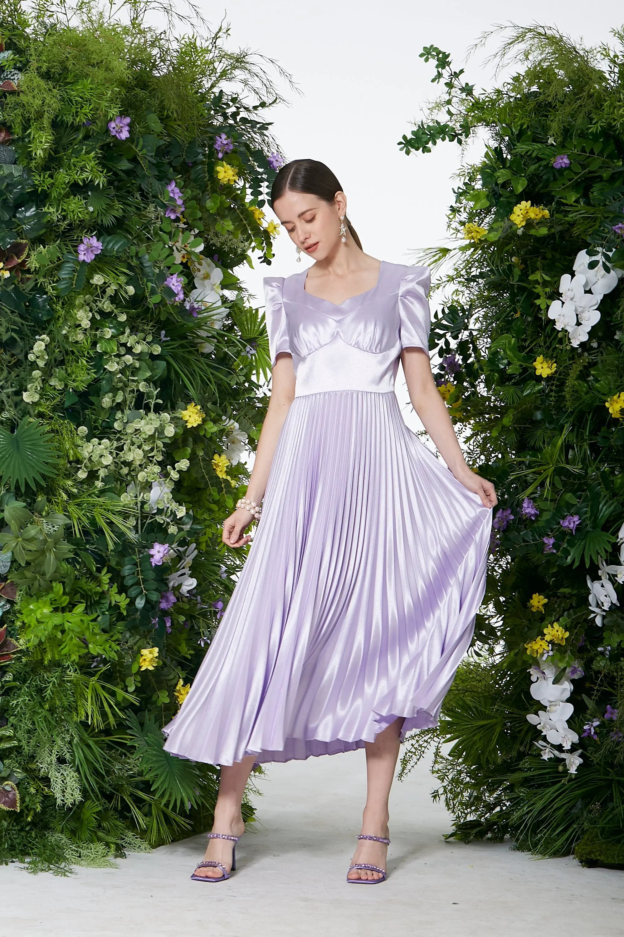 Elegant Cream Pleated Dress - Timeless Beauty ULA