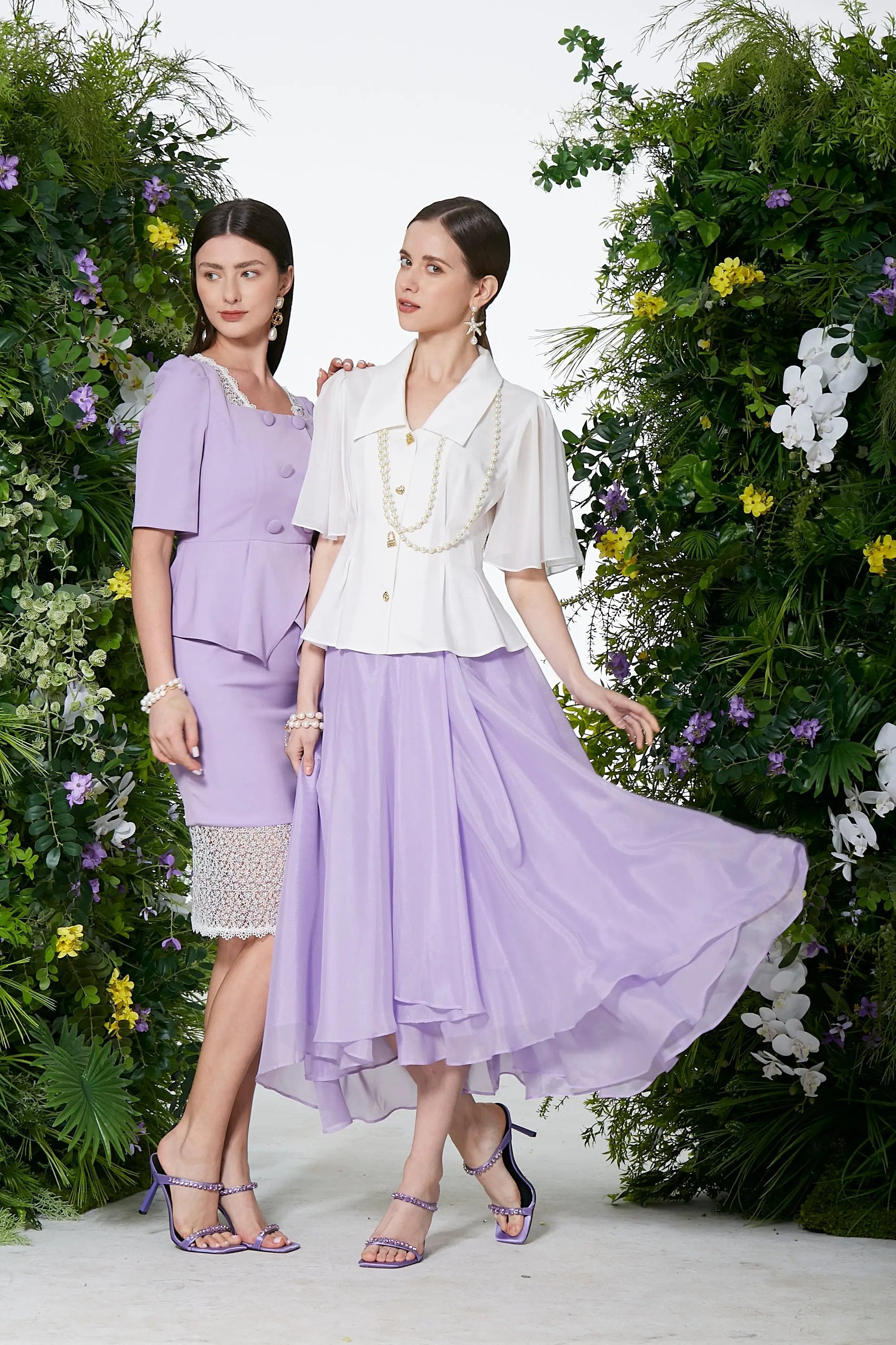 Women’s Summer High Greative Button with Exquisite Pearl Chain Ruffled Sleeve Shirt ULA