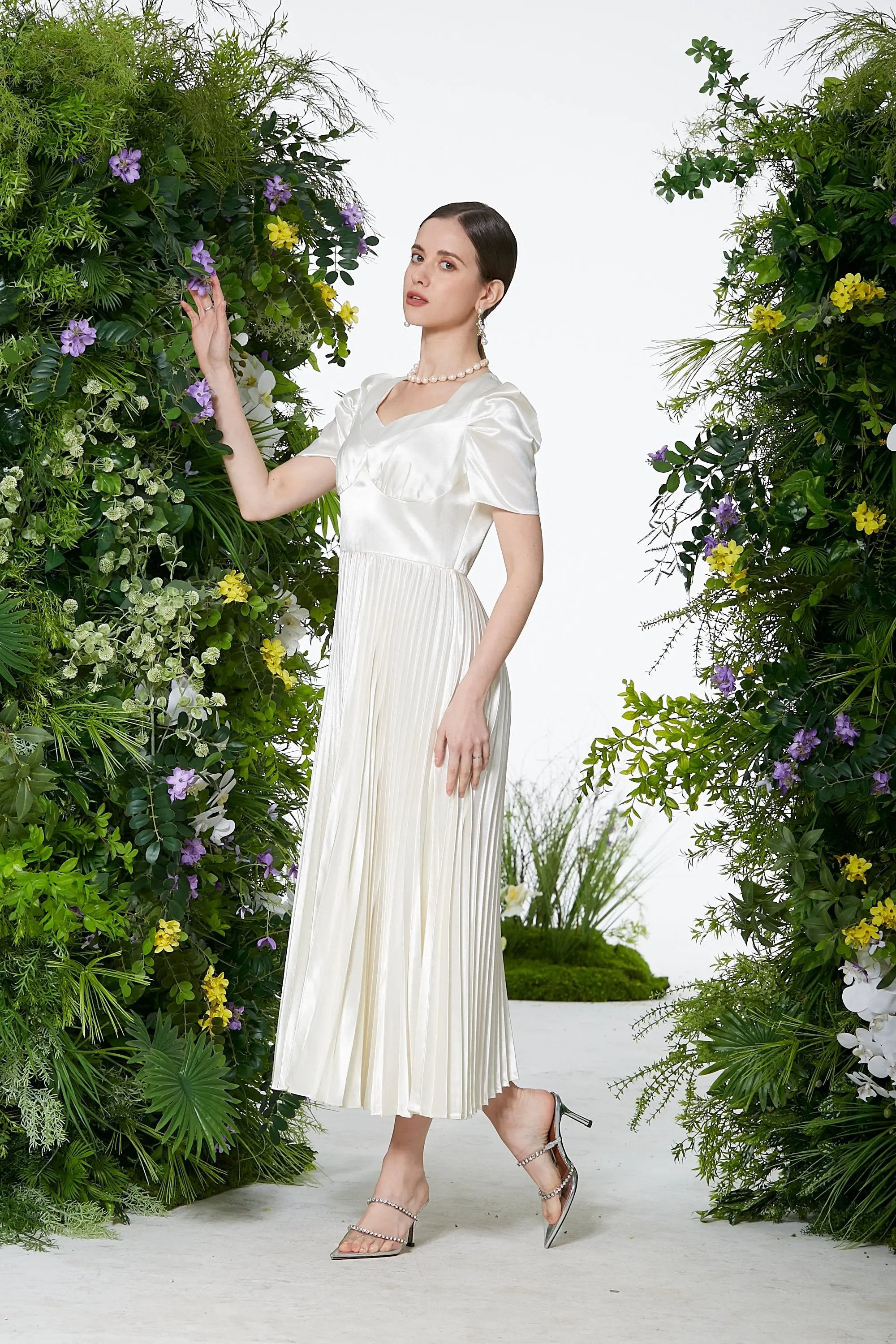 Elegant Cream Pleated Dress - Timeless Beauty ULA