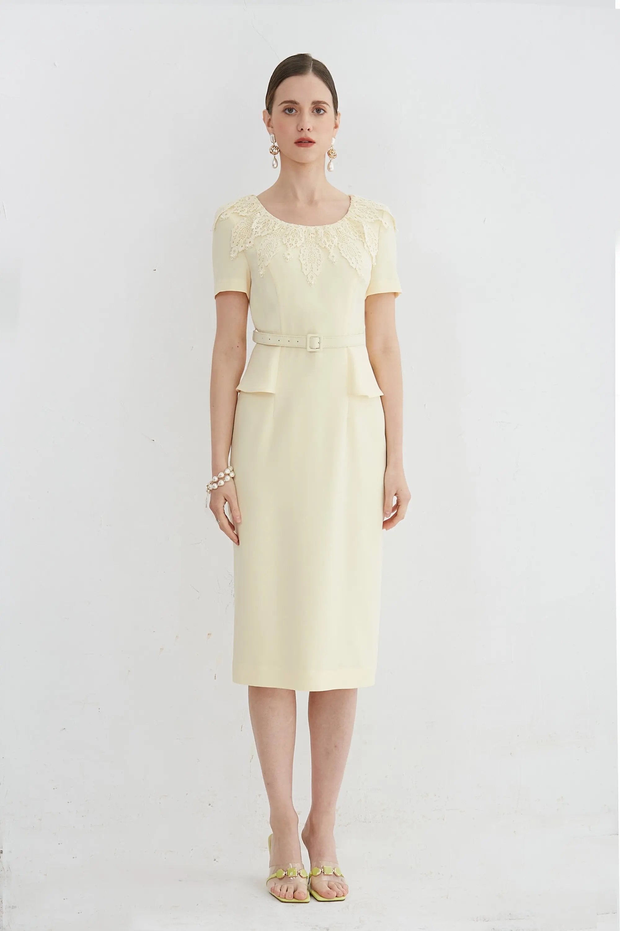 Women’s Summer Milky Yellow Lace Temperament Dress ULA