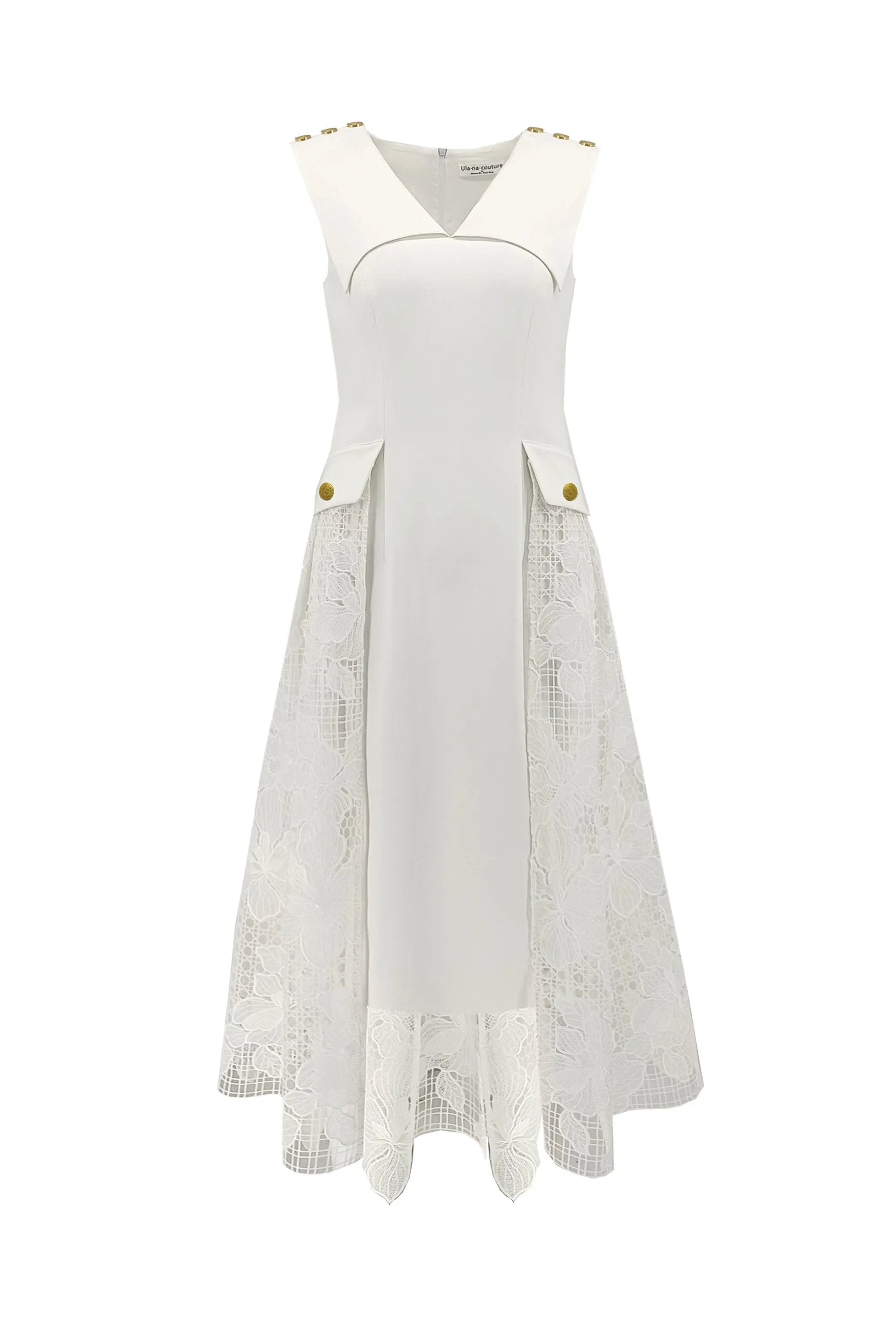 Elegant temperament lapel pleated sleeveless dress double V-neck simple waist hide meat thin A-line pleated vest dress ULA