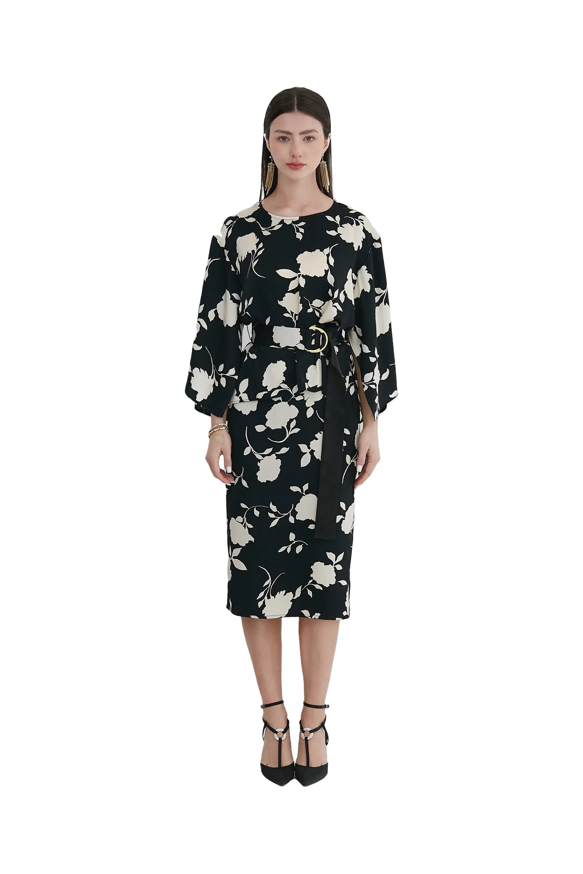 Women’s Spring High Delicacy Printing Elegant Nipped Waists Dress ULA