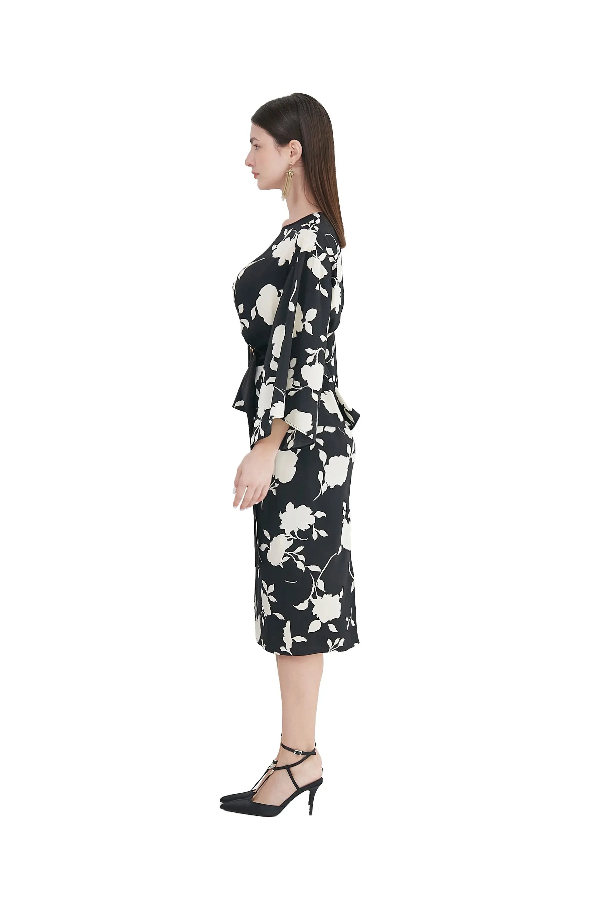 Women’s Spring High Delicacy Printing Elegant Nipped Waists Dress ULA