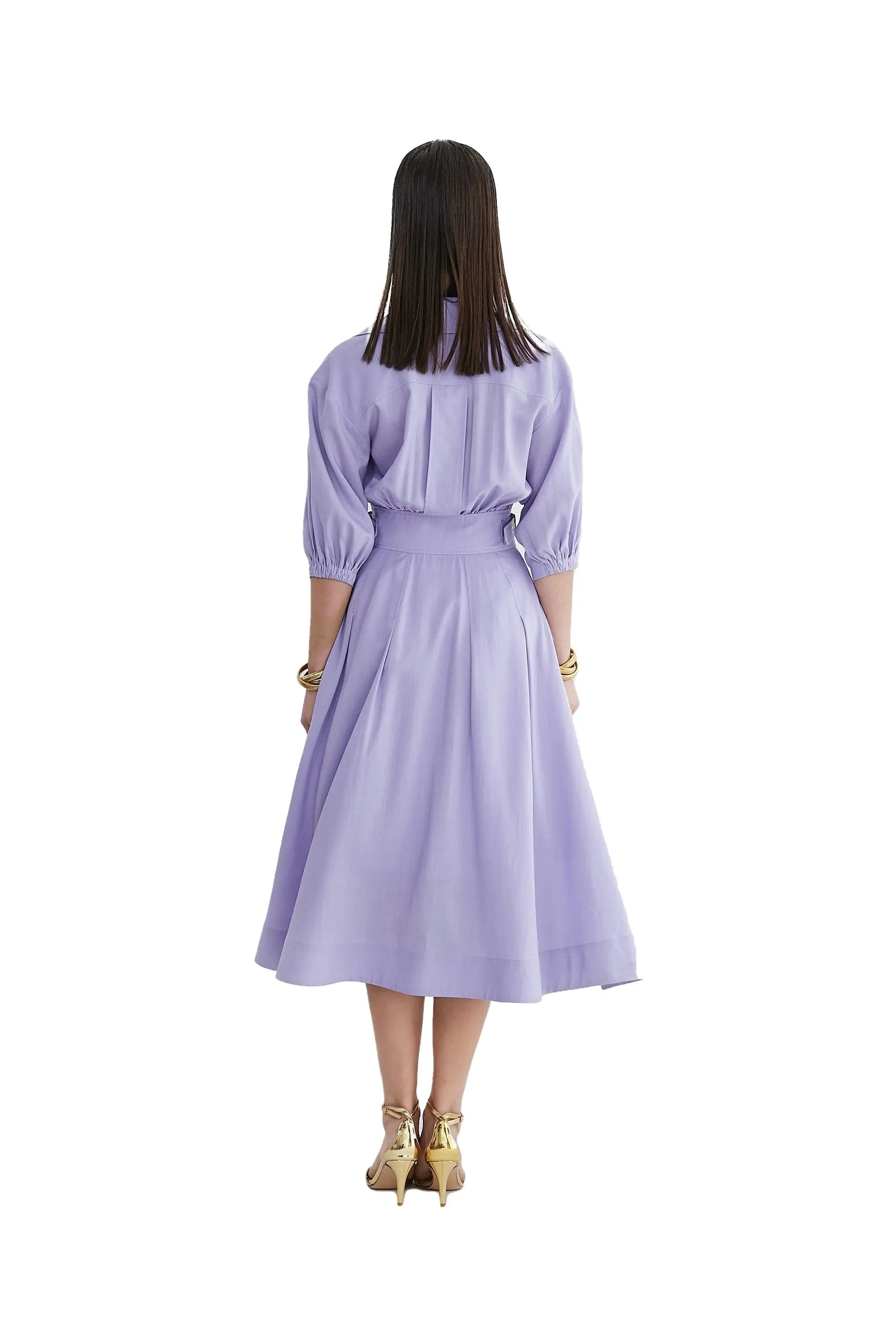 Women’s Spring High Elegant Intellectual V-neck Nipped Waists Dress ULA