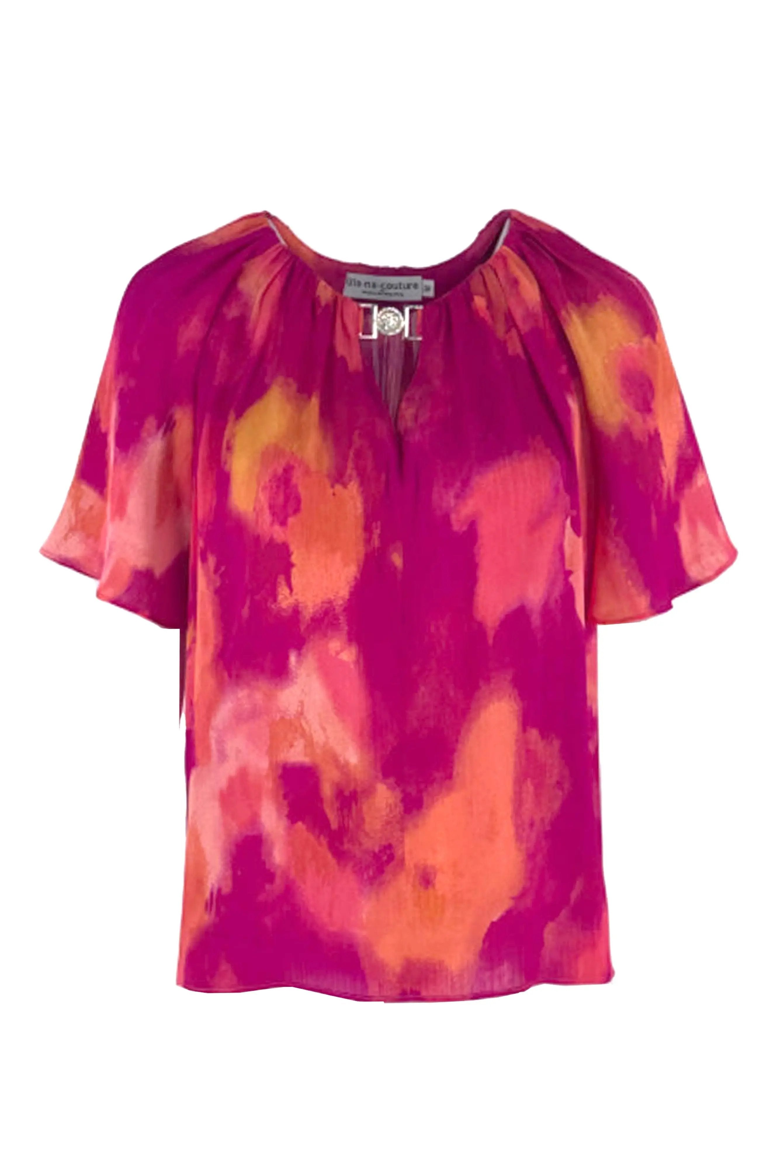 Unique and beautiful red printed chiffon top for women's 2024 new summer niche ULA