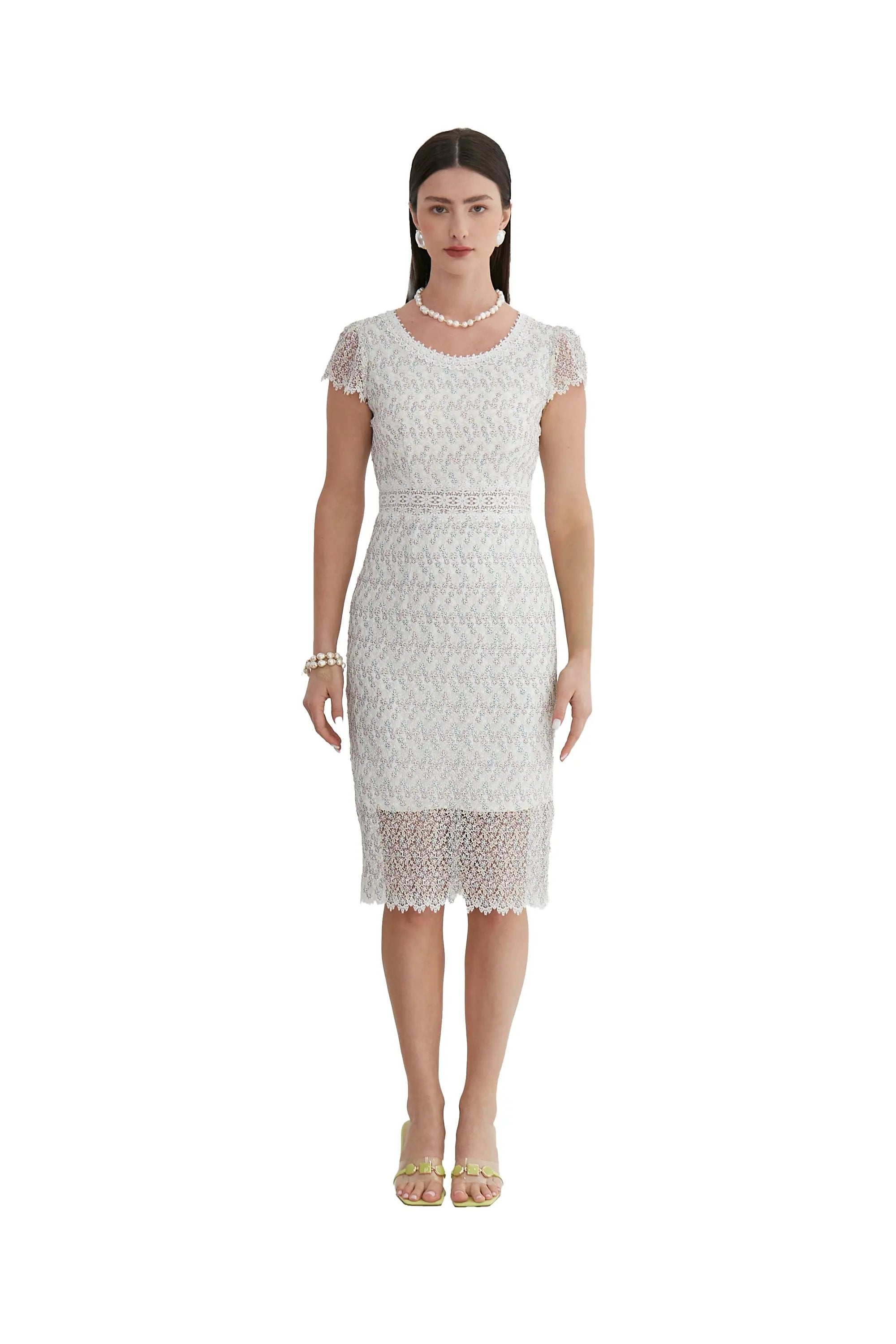 Elegant Ivory Lace Sheath Dress ULA