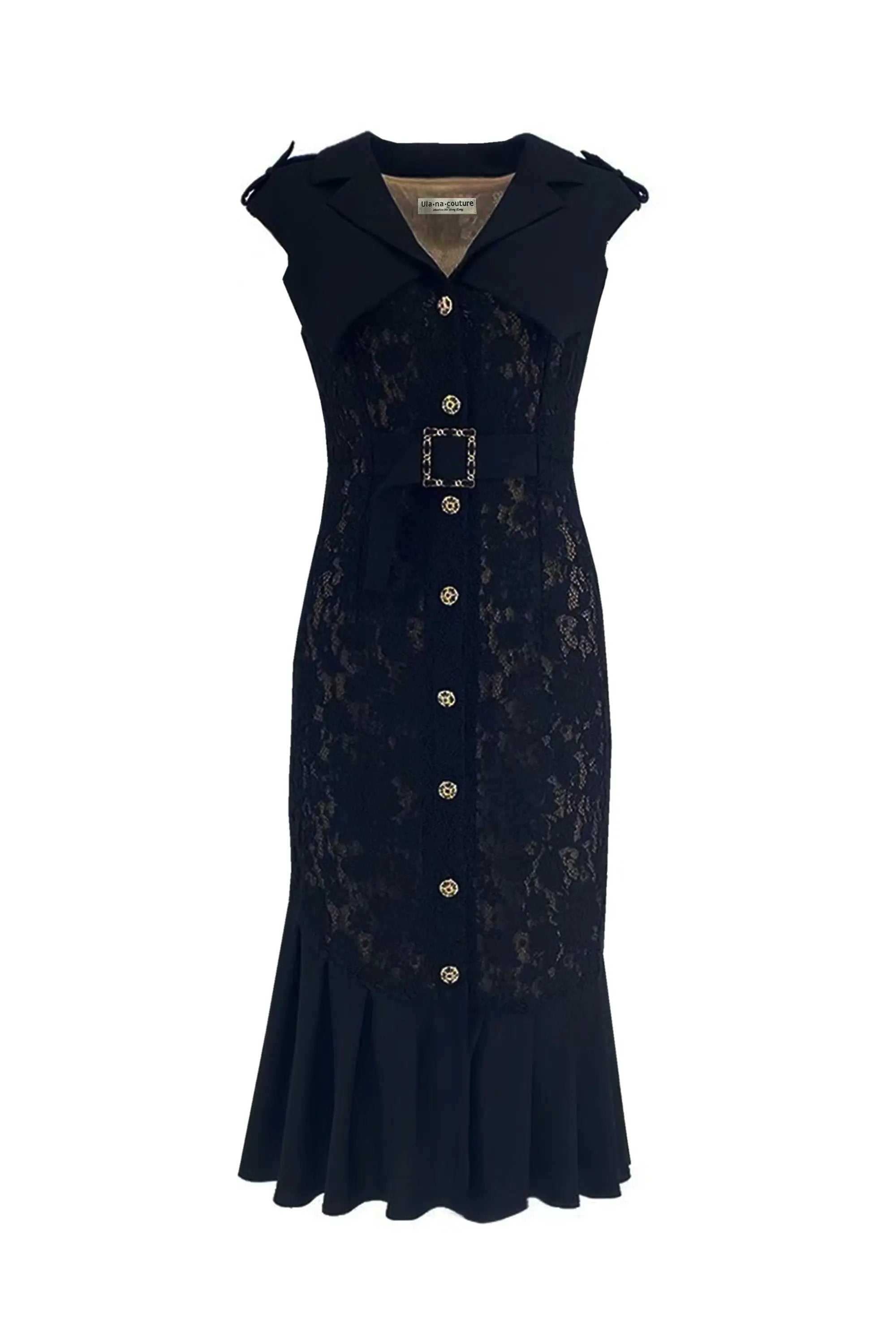 Elegant Black Lace Midi Dress ULA