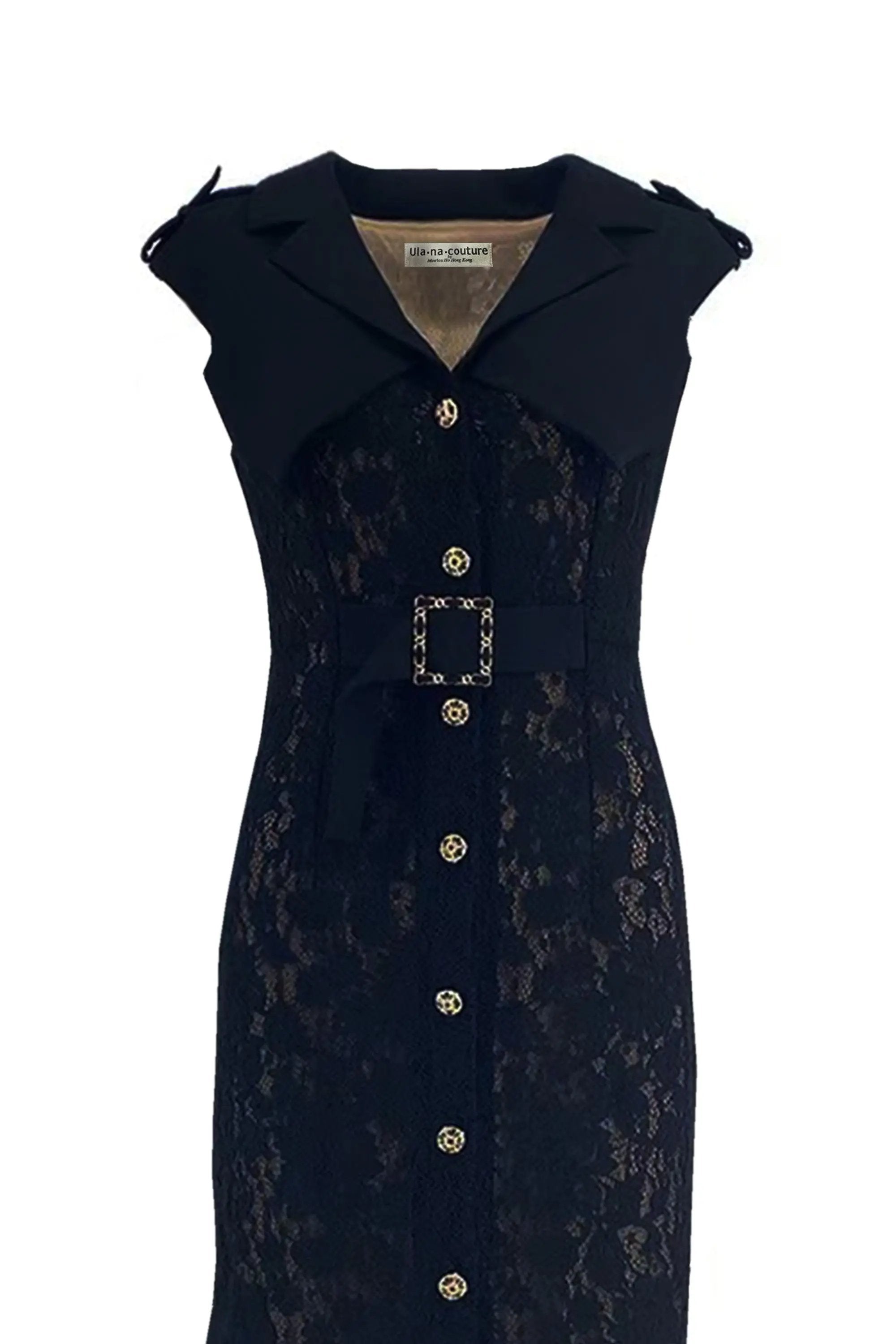 Elegant Black Lace Midi Dress ULA