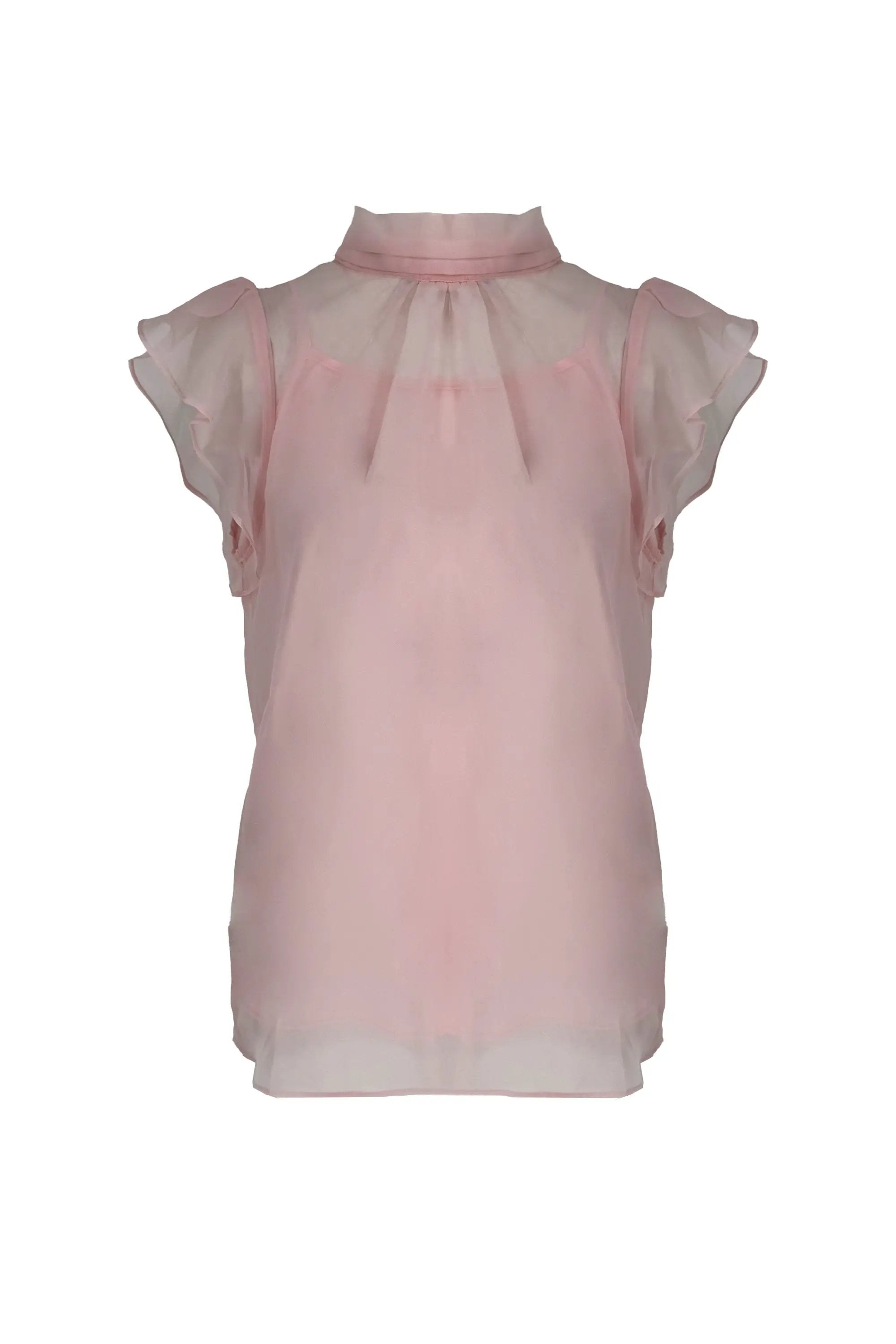 Chic Ensemble: Blush Pink Sheer Top with Plaid Pencil Skirt and Lace Details ULA