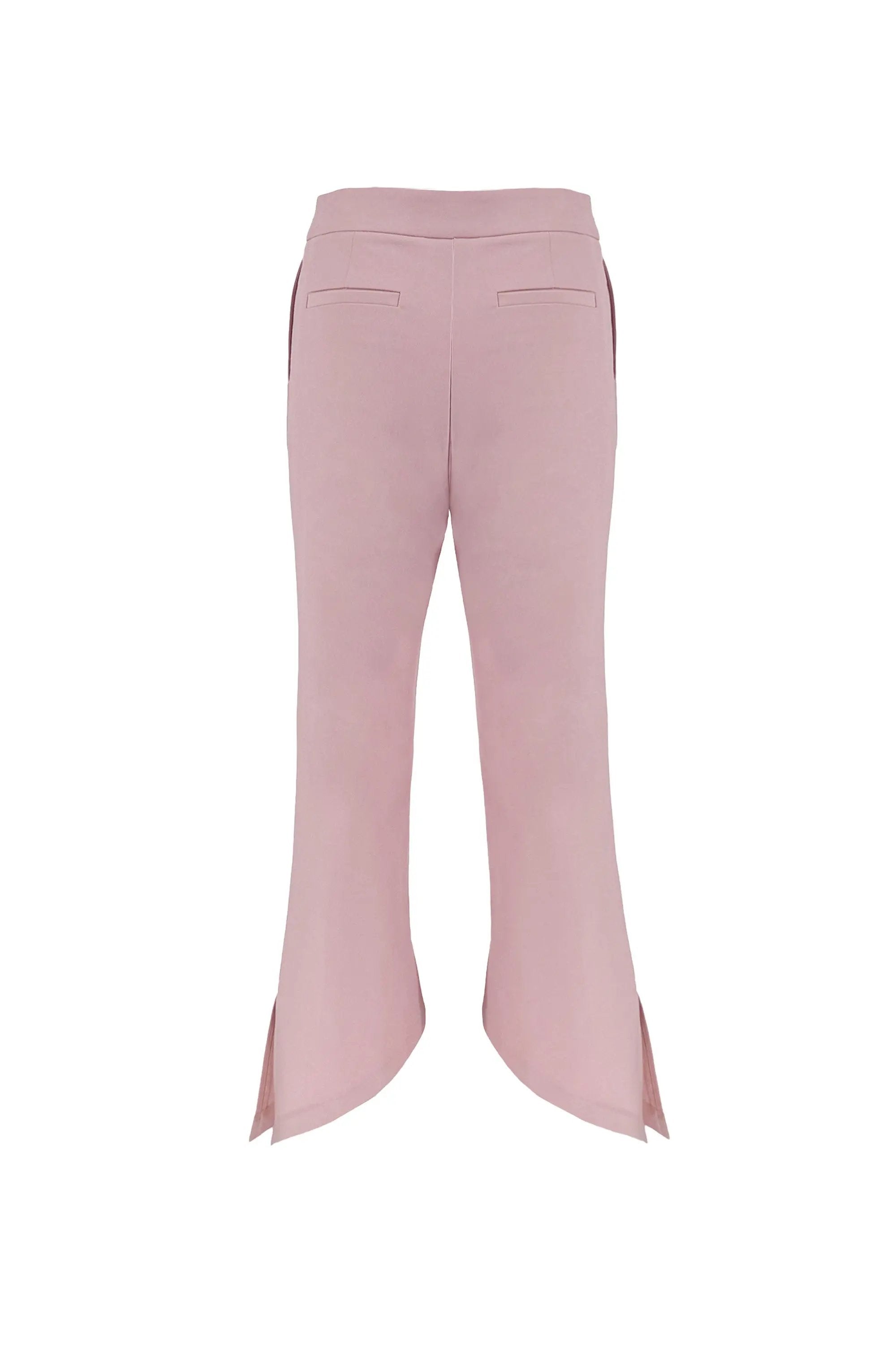 Stylish Ensemble: Plaid Sheer Peplum Top with Asymmetric - hem Pink Trousers ULA