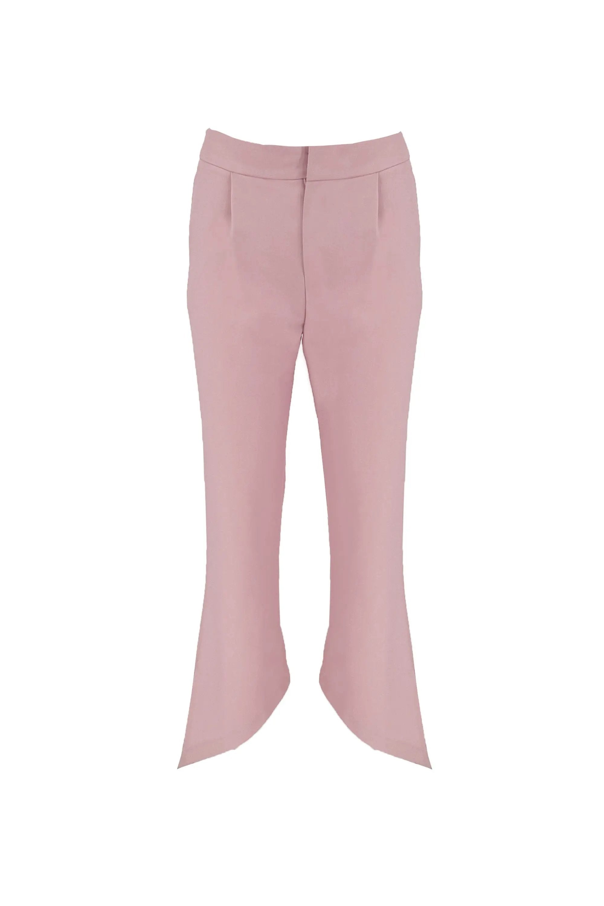 Stylish Ensemble: Plaid Sheer Peplum Top with Asymmetric - hem Pink Trousers ULA