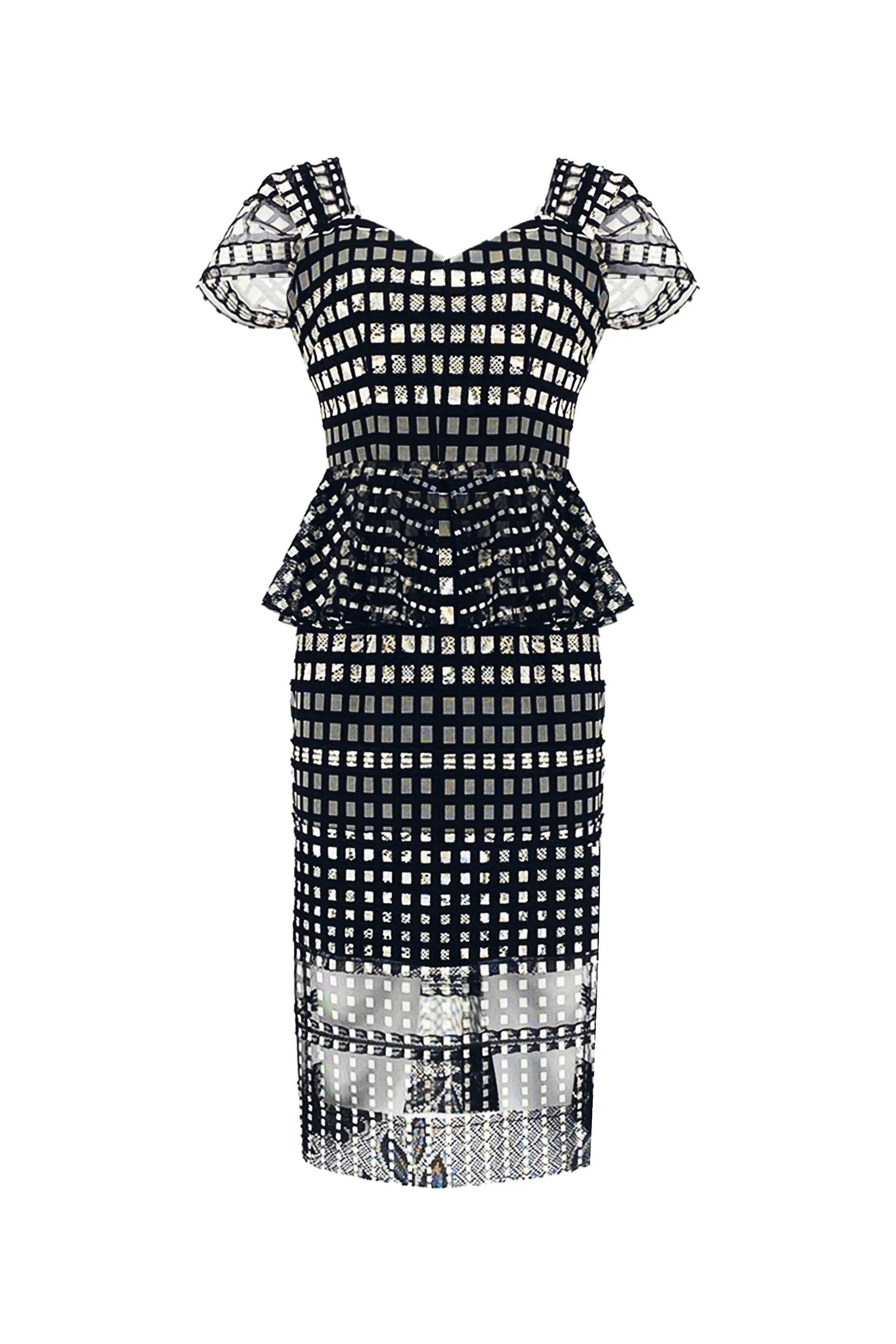 Stylish Black and White Checkered Midi Dress ULA