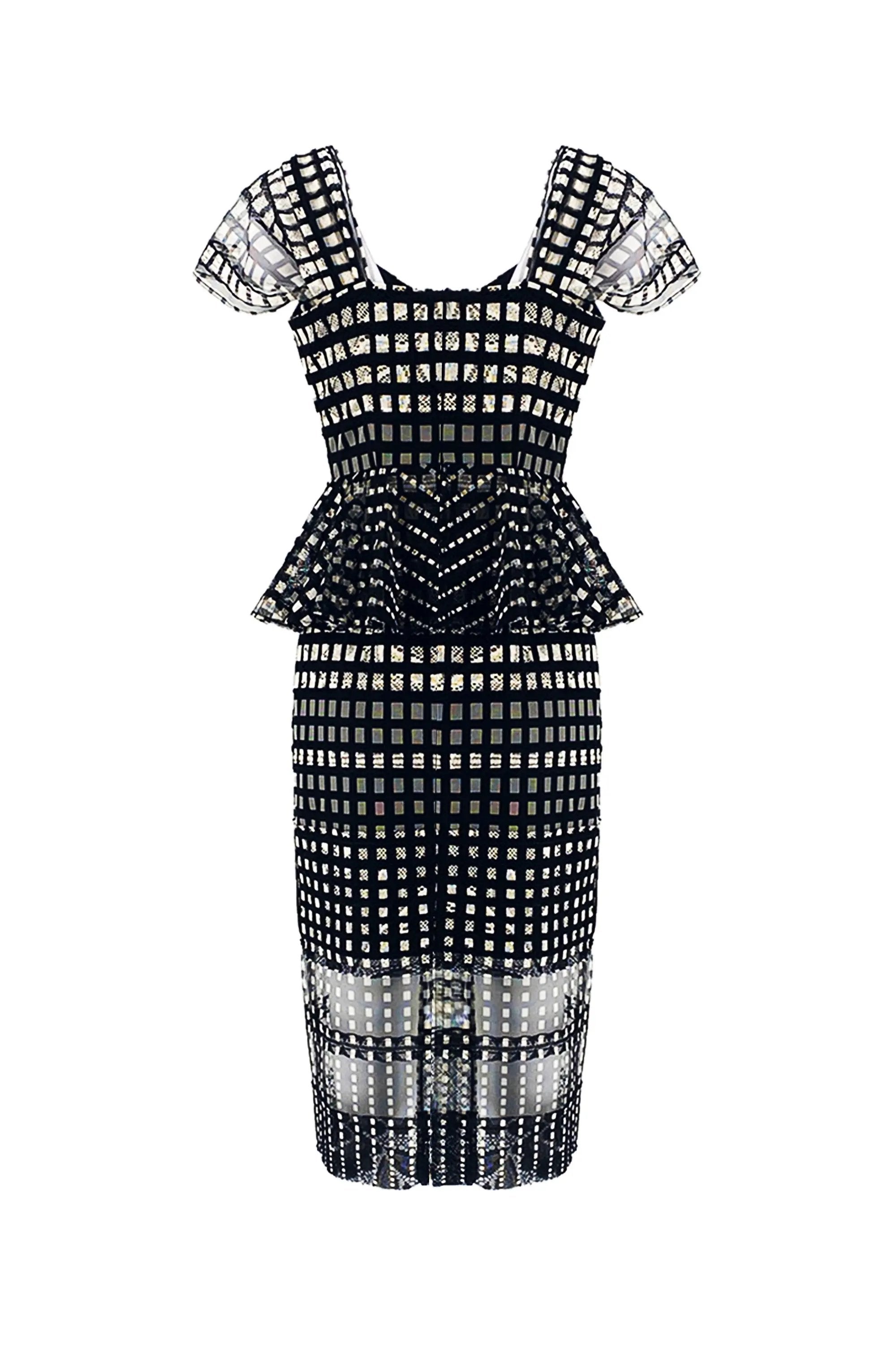 Stylish Black and White Checkered Midi Dress ULA