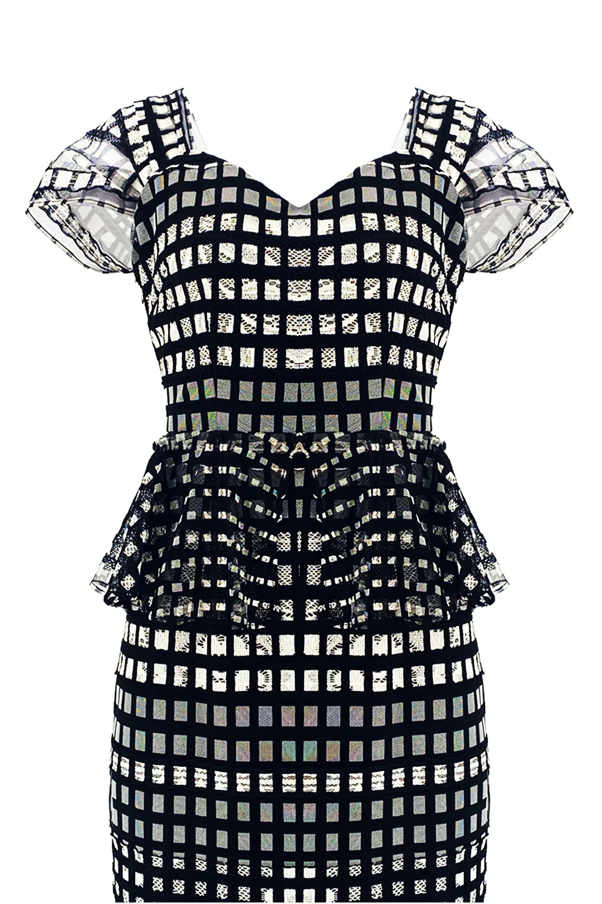 Stylish Black and White Checkered Midi Dress ULA