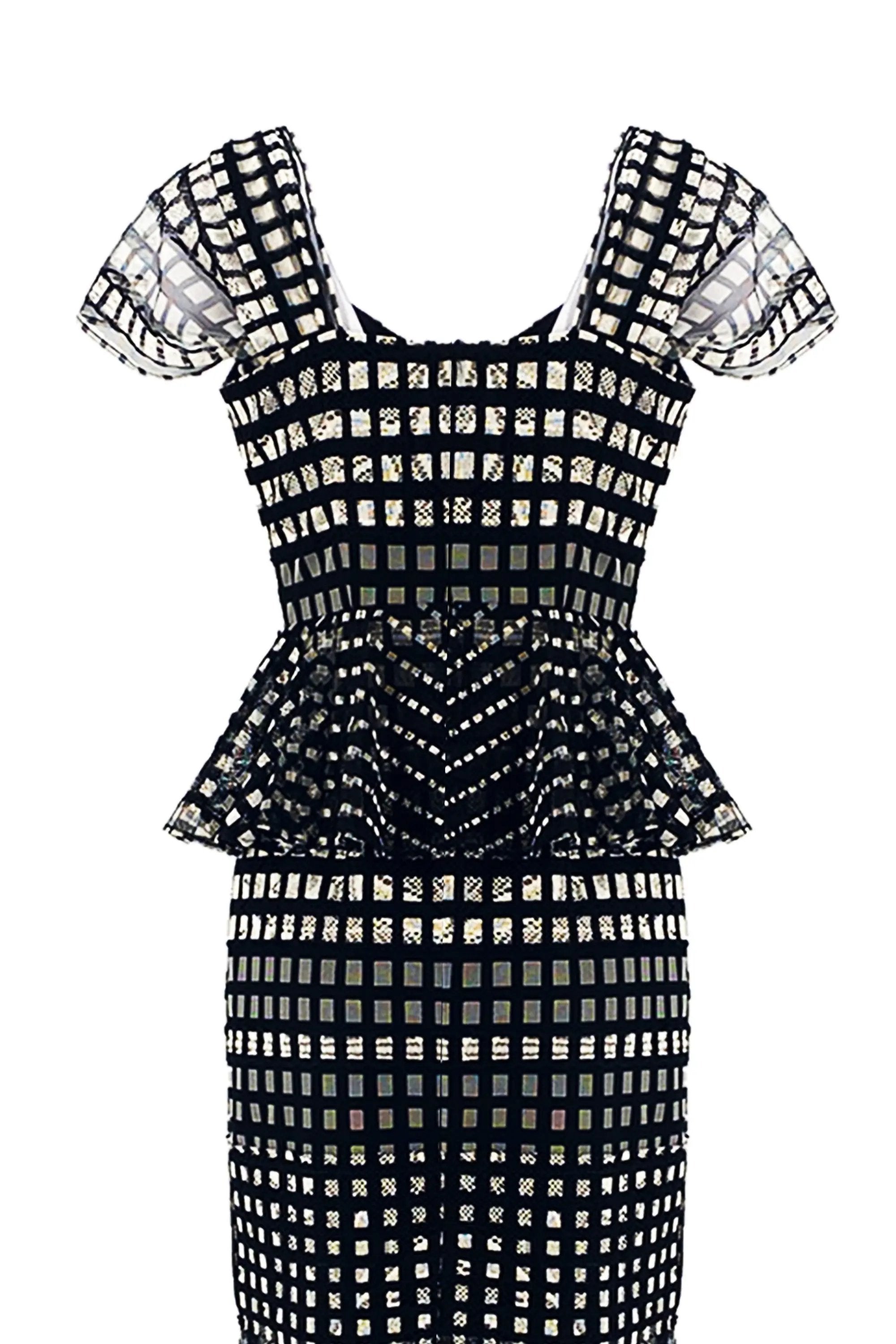Stylish Black and White Checkered Midi Dress ULA