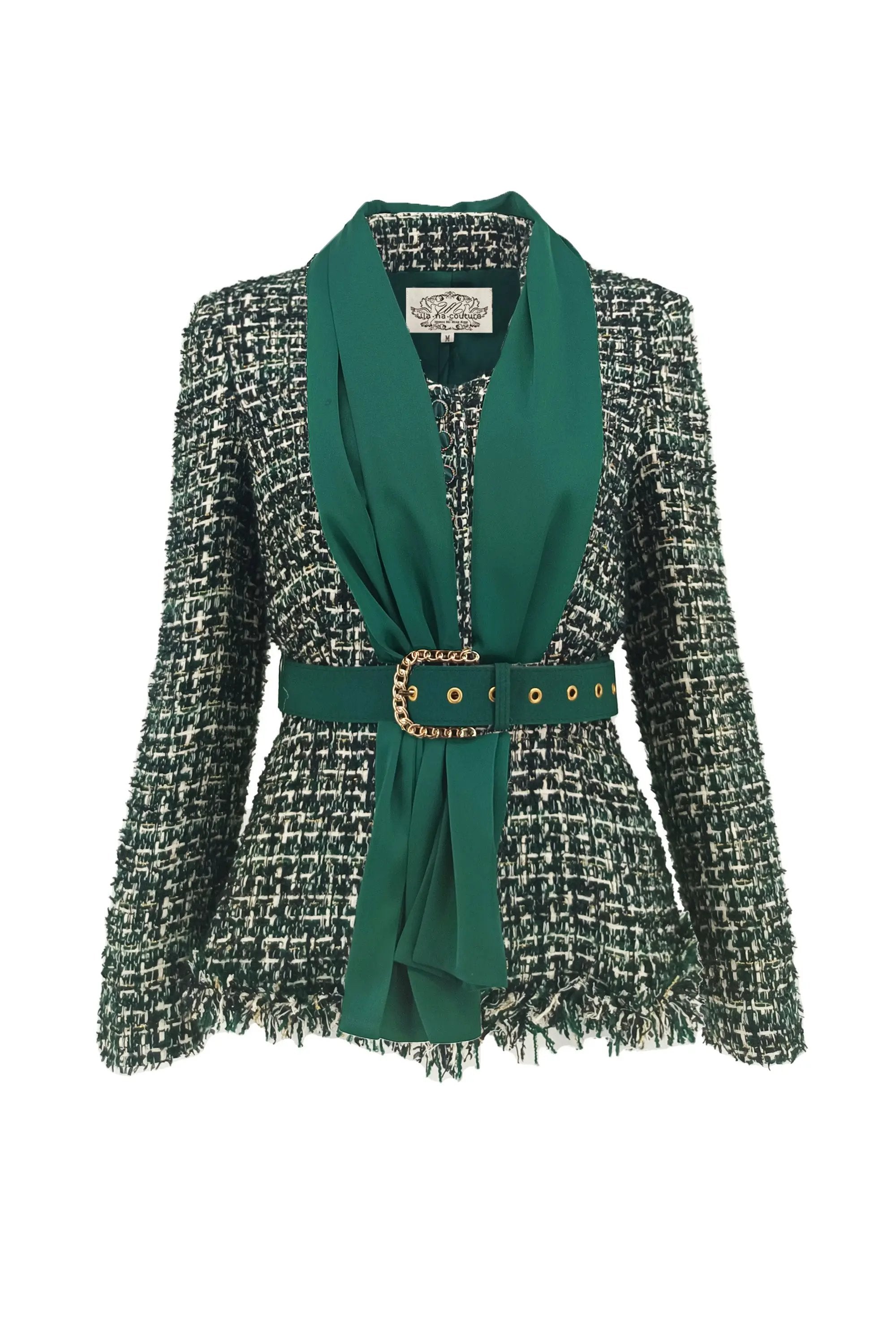 Elegant Green Skirt Suit with Tweed Jacket - Urban Couture Collection ULA