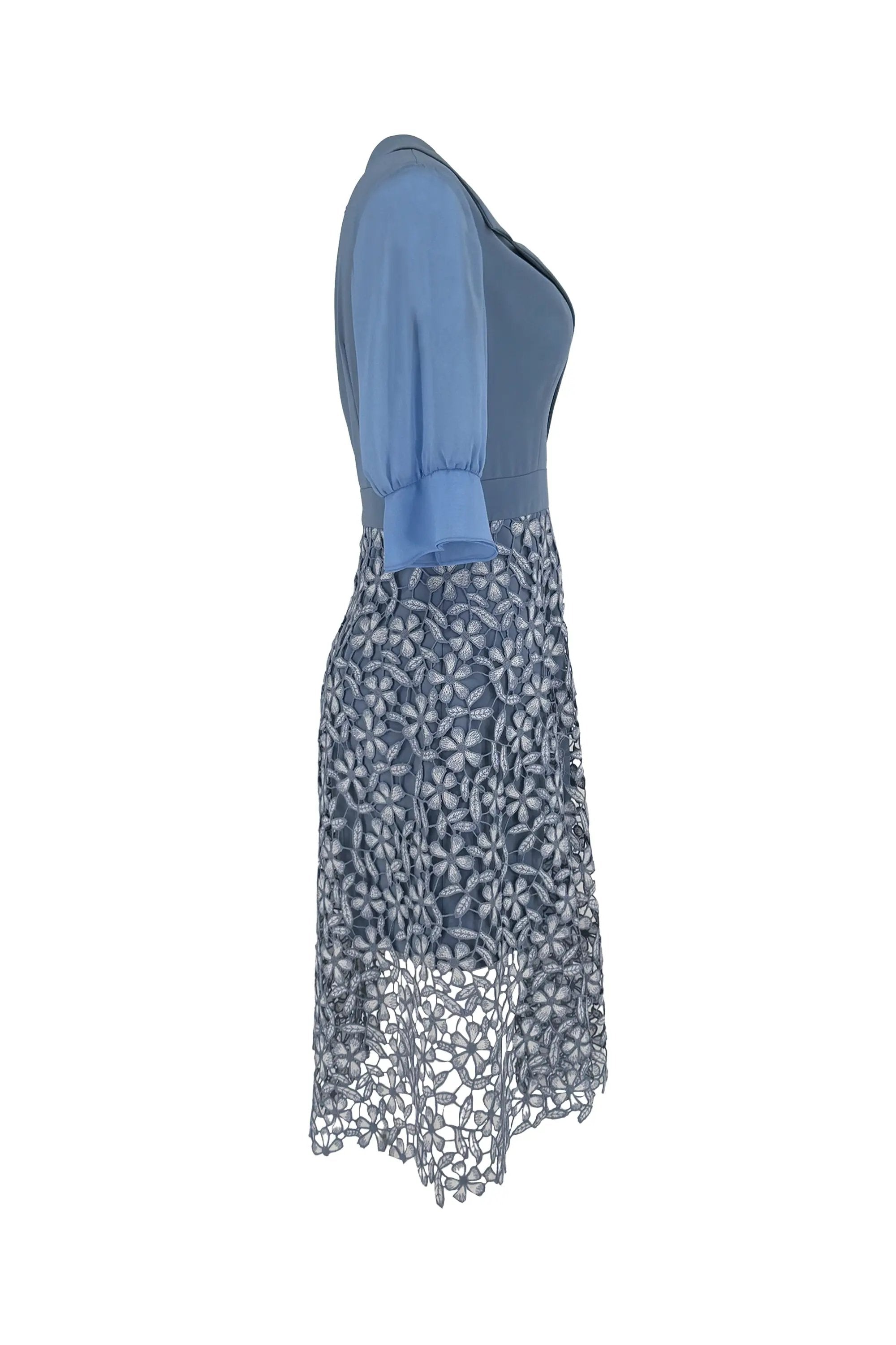 Elegant Light Blue Dress with Floral Lace Skirt ULA