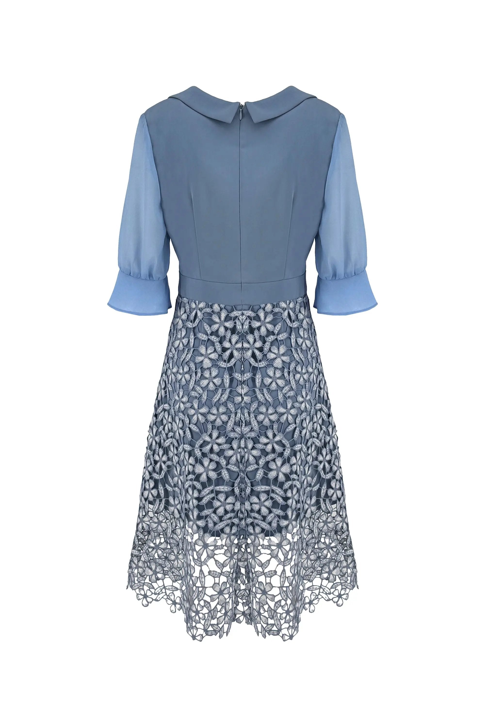 Elegant Light Blue Dress with Floral Lace Skirt ULA