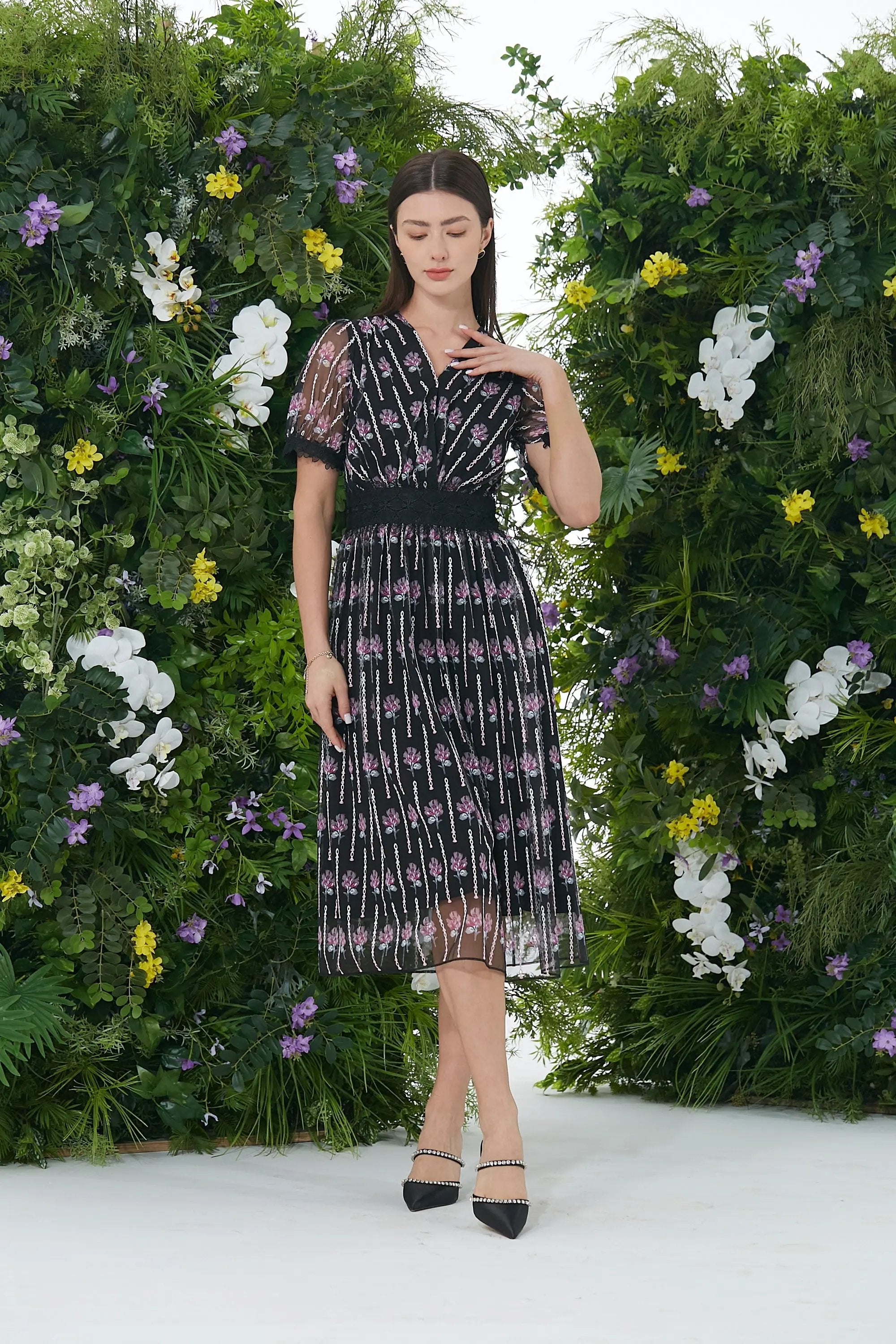 Romantic Floral - Print Mesh Dress - New Arrival ULA