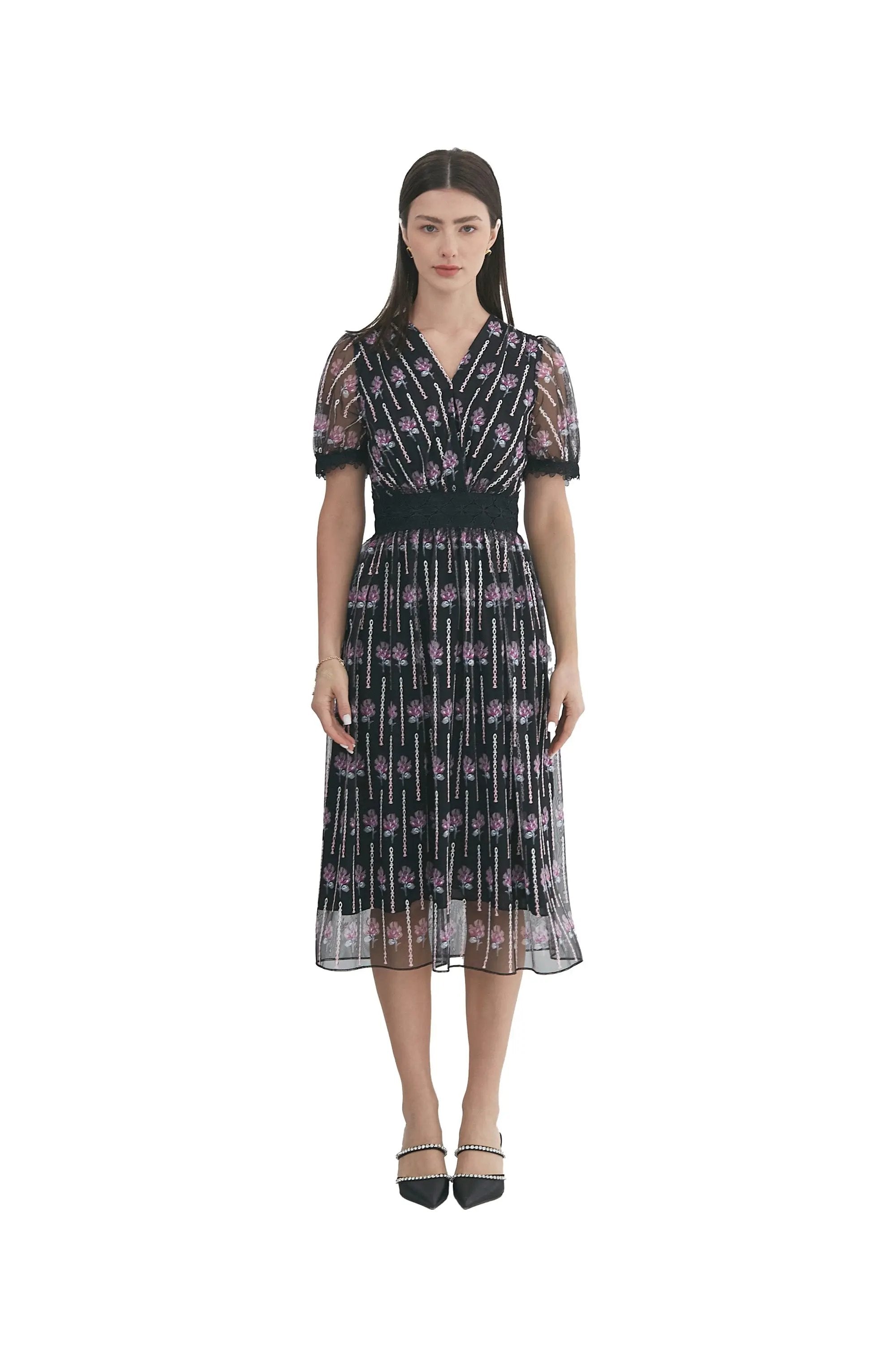 Romantic Floral - Print Mesh Dress - New Arrival ULA
