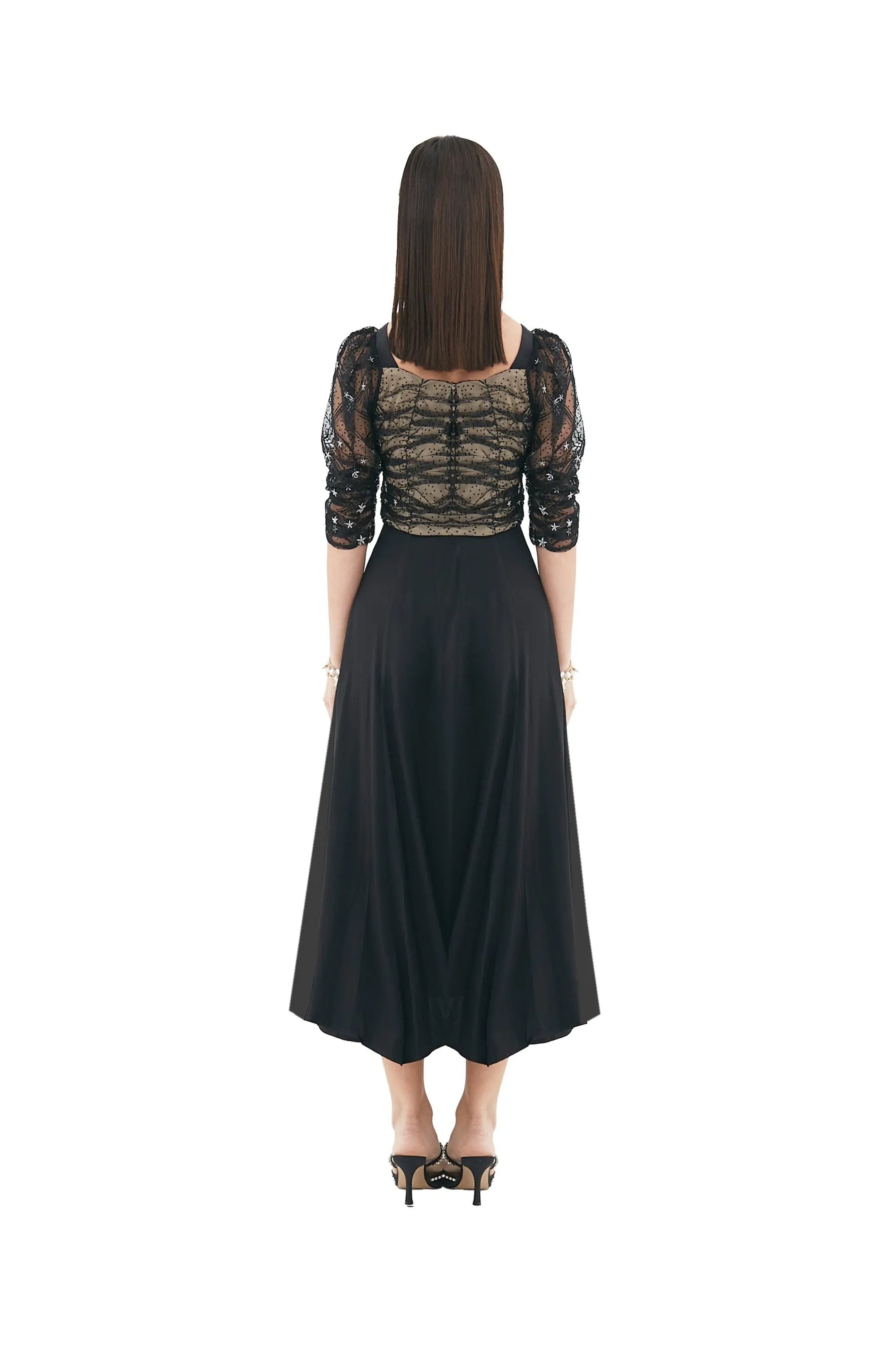 Glamorous Black Lace and Satin Dress ULA