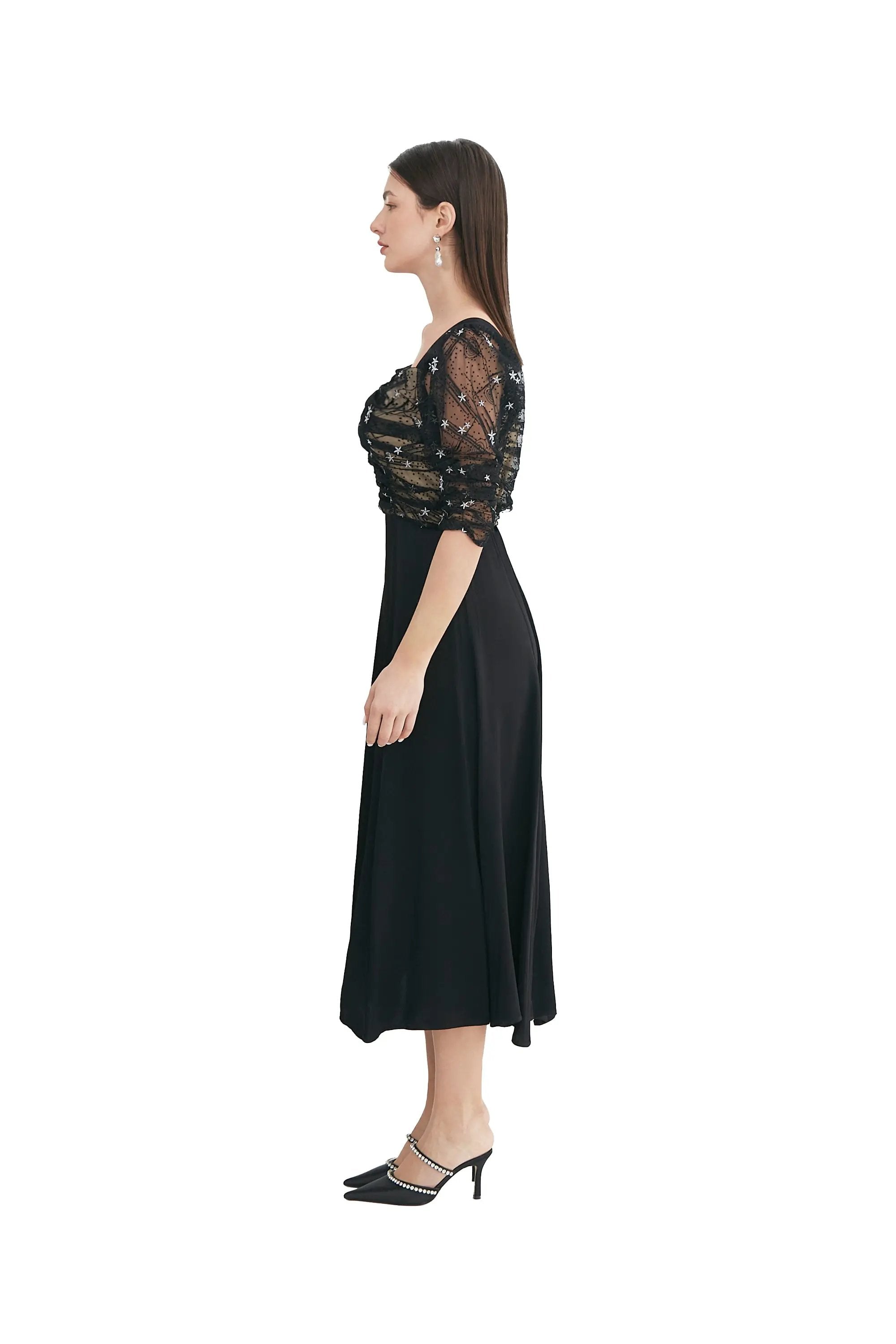 Glamorous Black Lace and Satin Dress ULA