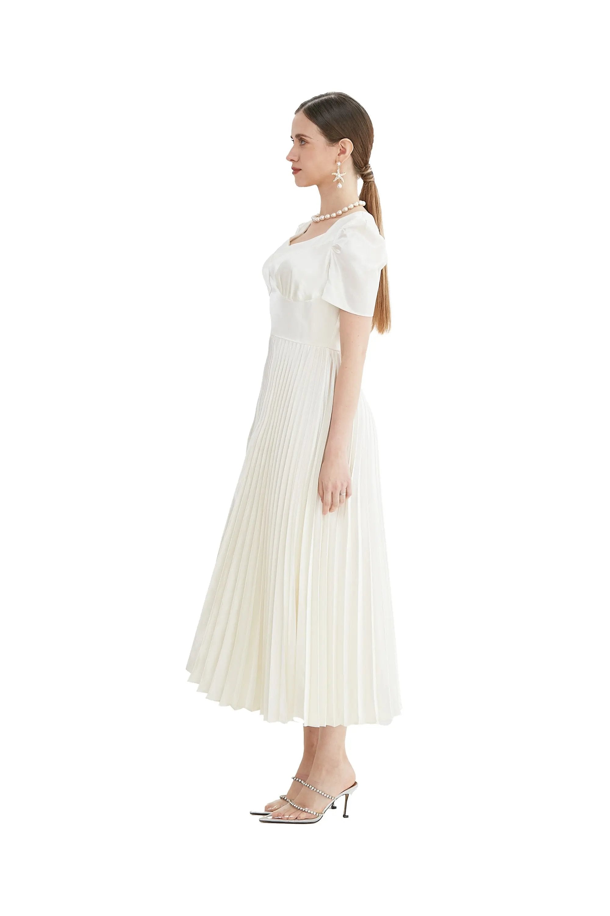 Elegant Cream Pleated Dress - Timeless Beauty ULA