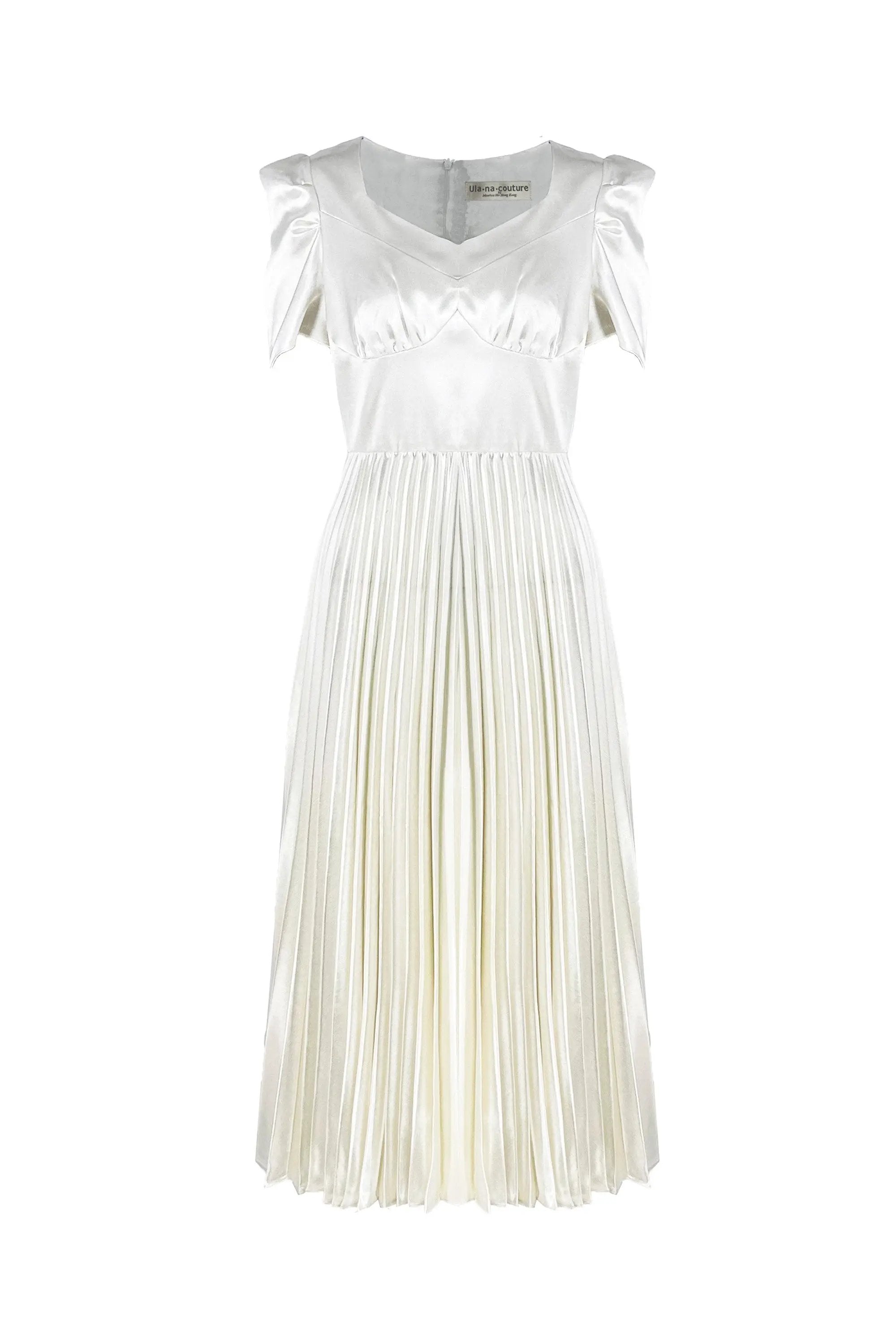 Elegant Cream Pleated Dress - Timeless Beauty ULA
