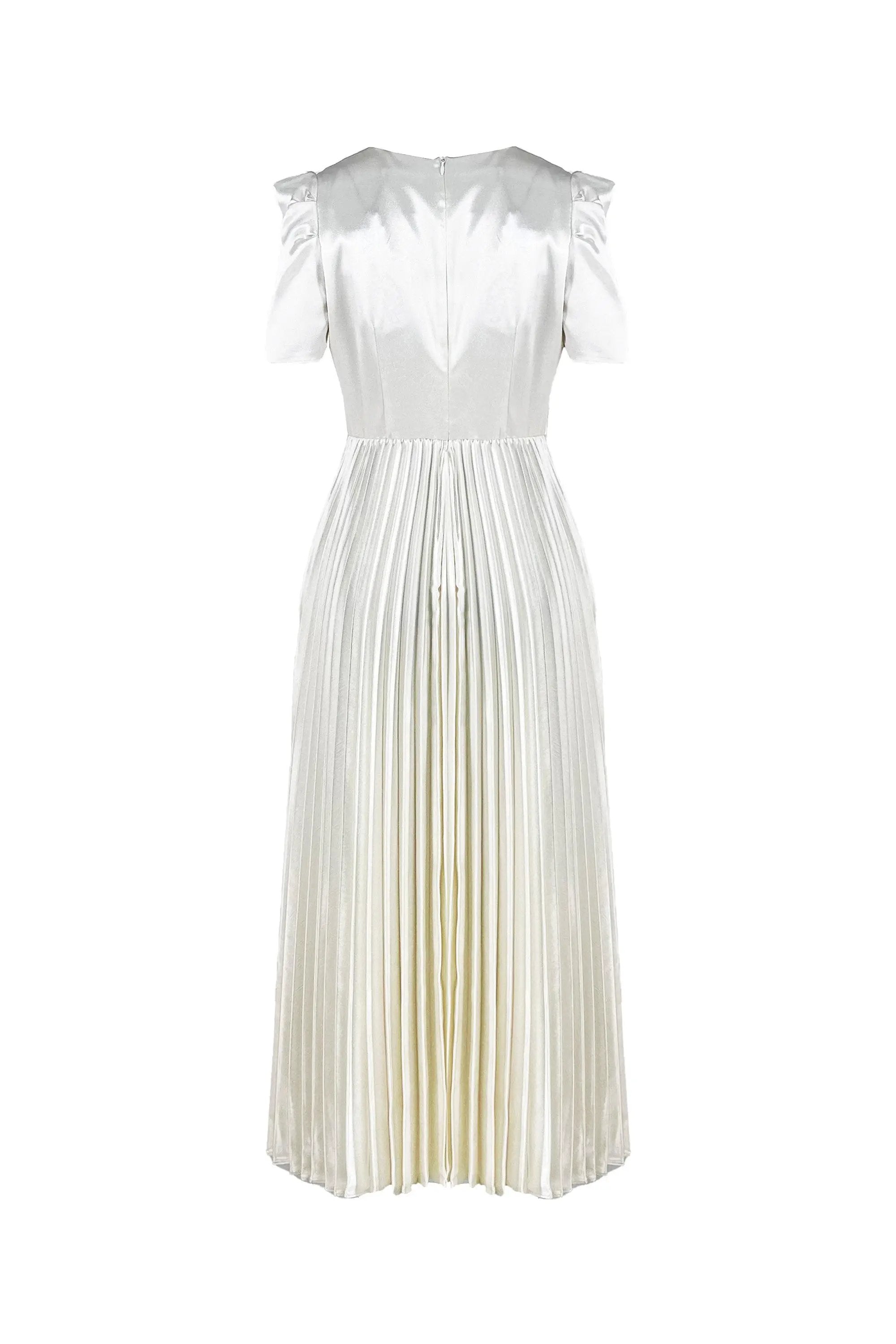 Elegant Cream Pleated Dress - Timeless Beauty ULA