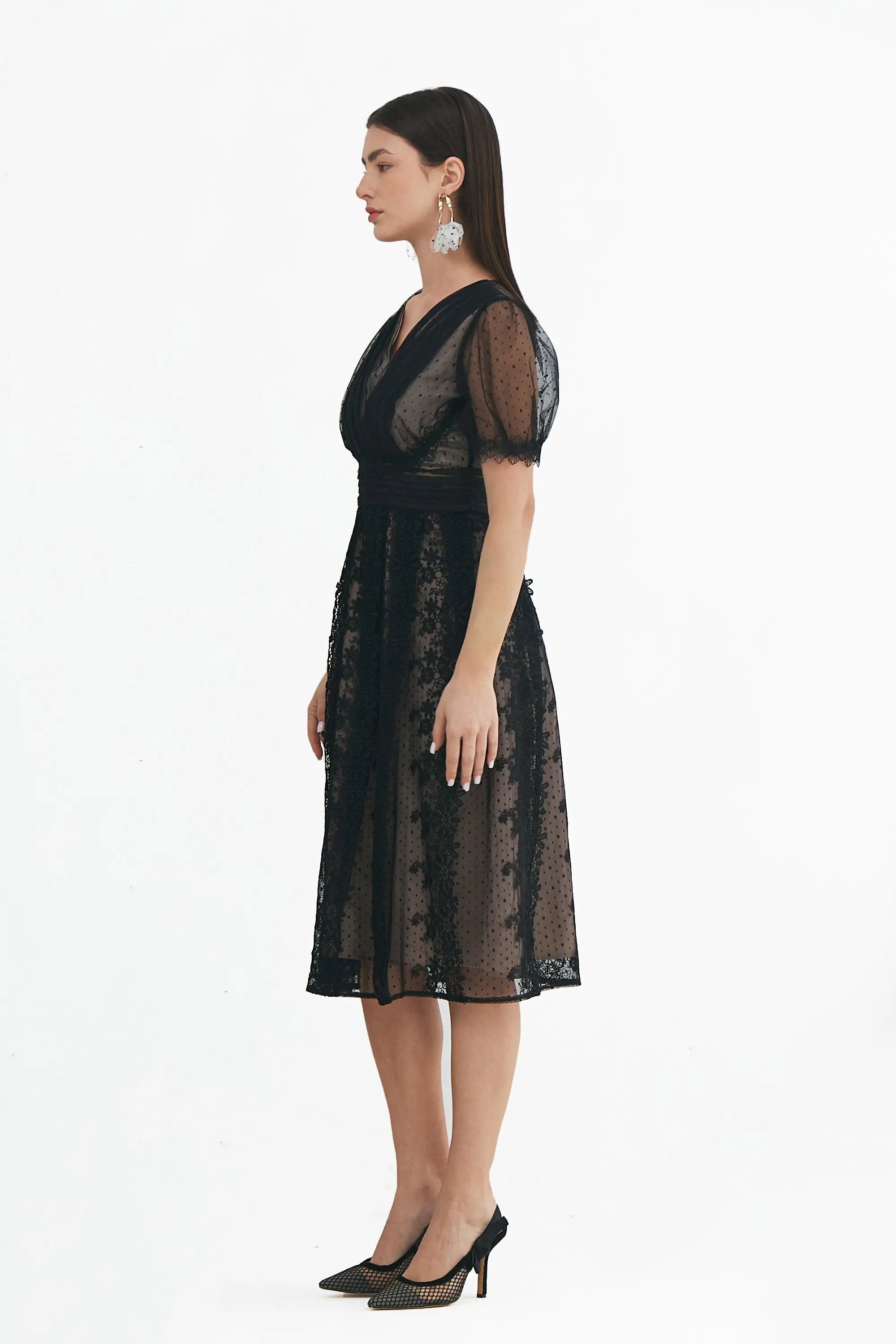 Women’s High Fashion Precious Nipped Waists V-neck lace Dress ULA