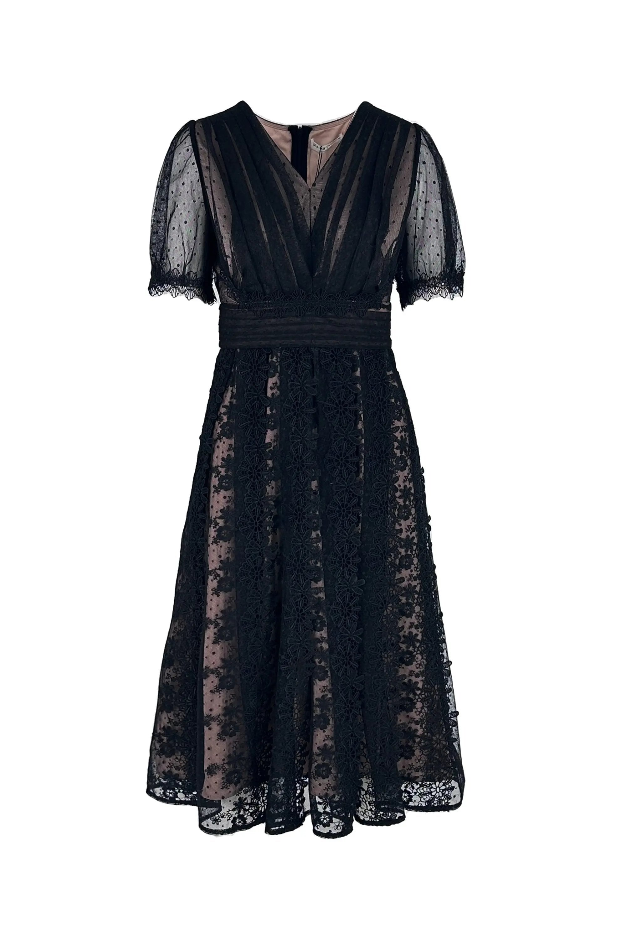 Women’s High Fashion Precious Nipped Waists V-neck lace Dress ULA