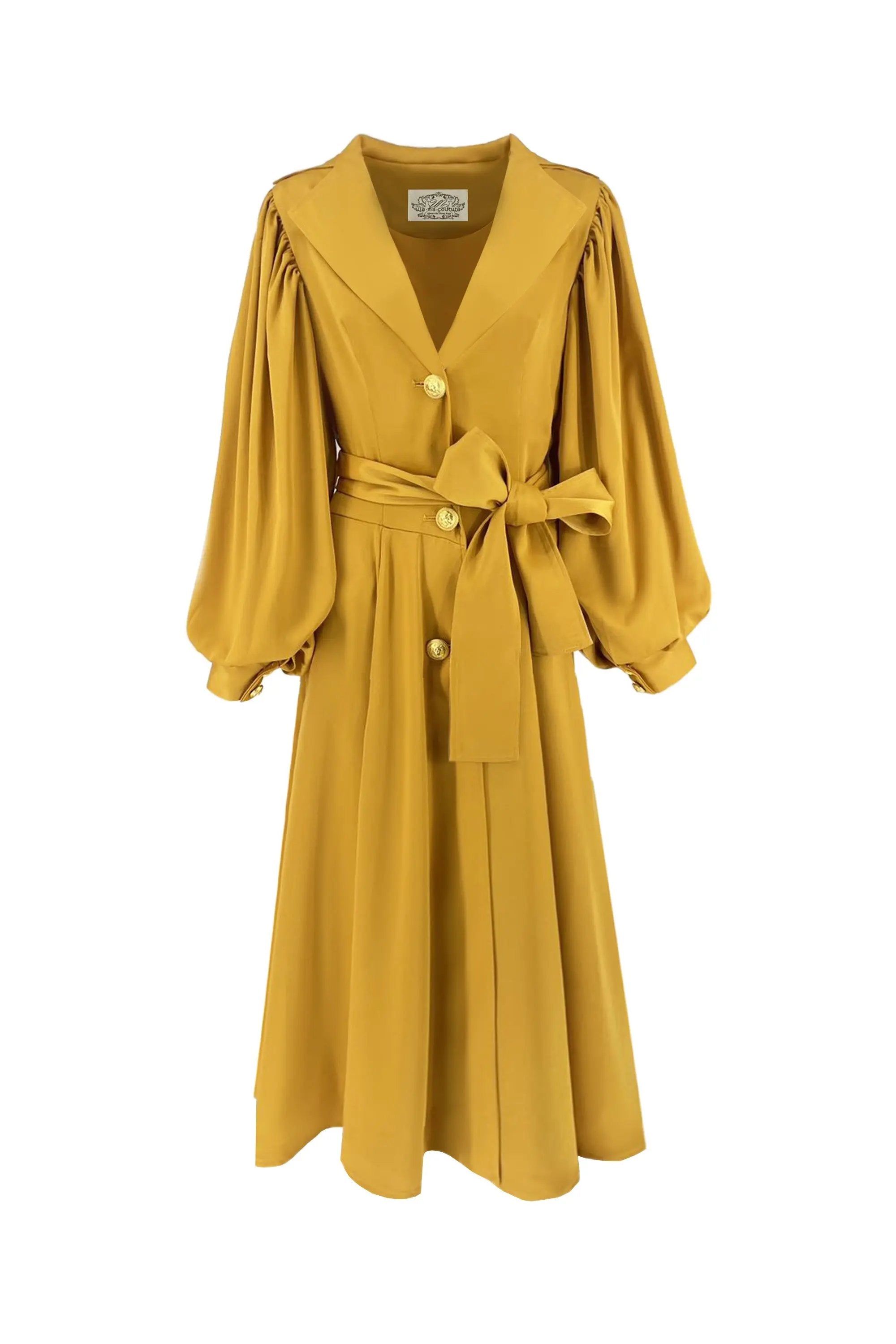 Waist tightening, slimming and dignified 9-quarter sleeve coat style women's dress ULA