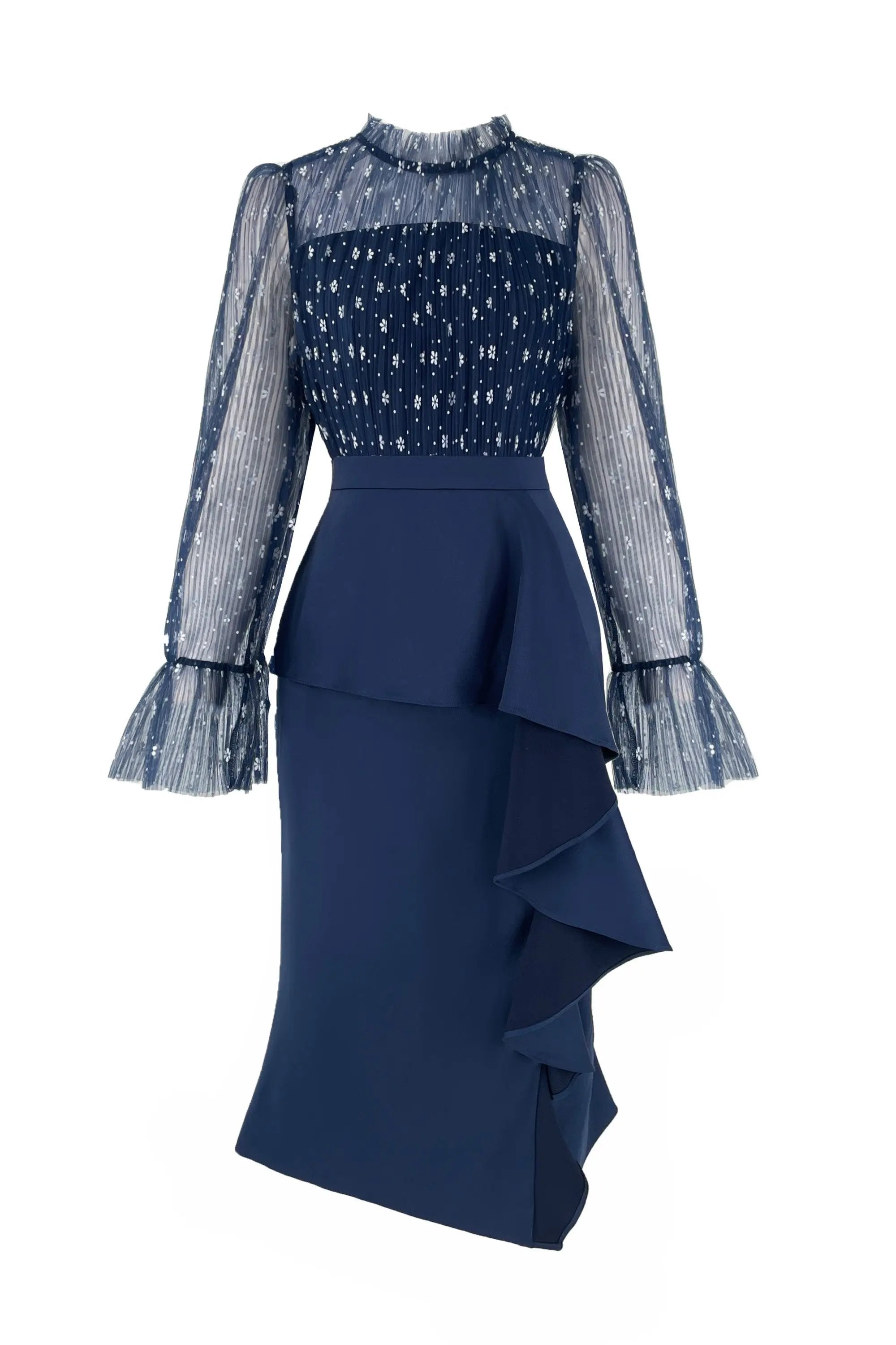 Blue dress, spring and autumn new style, elegant women's clothing, high-end banquet light dress, fishtail wrapped buttocks long skirt ULA