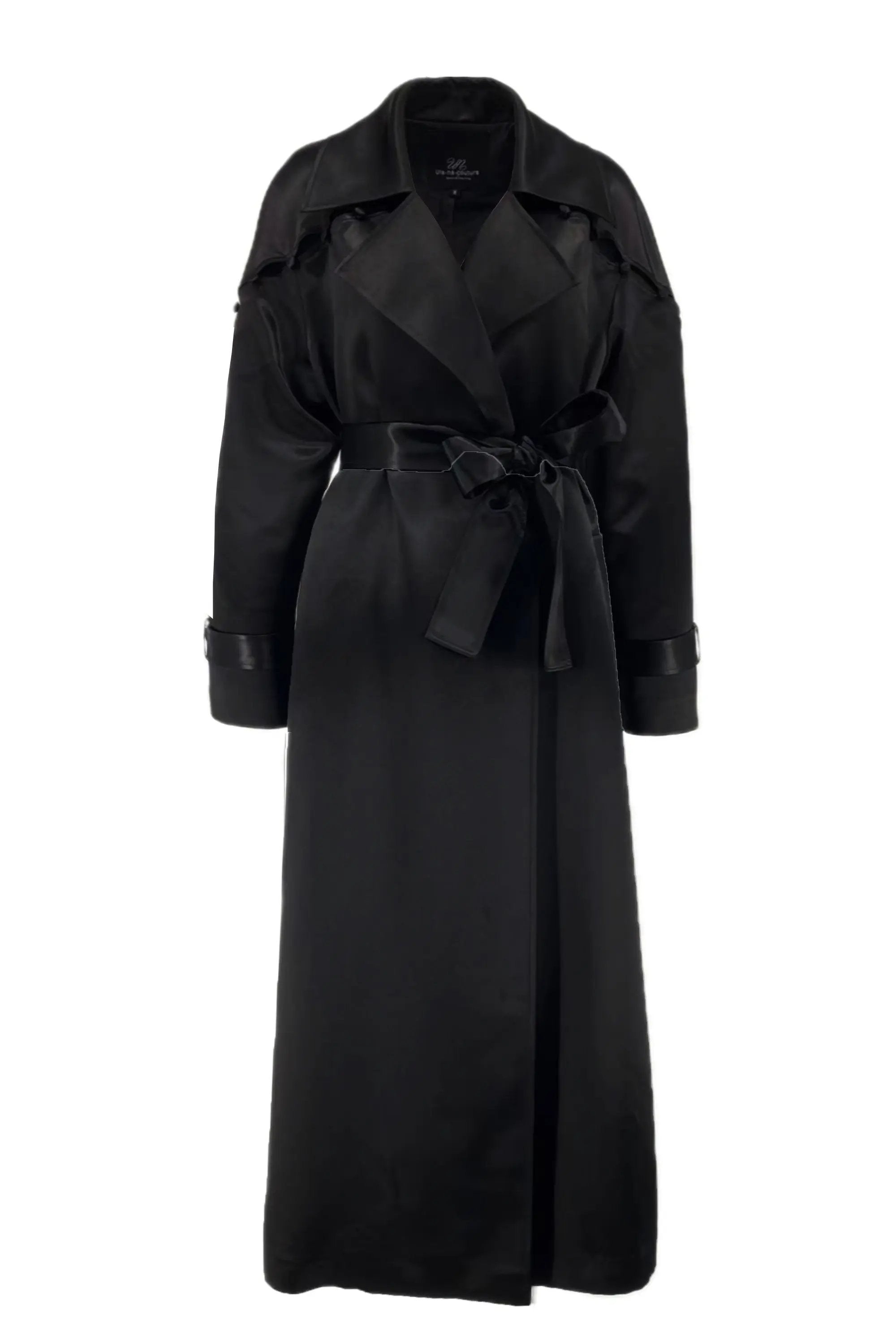Chic Black Trench Coat with Self-Tie Belt ULA