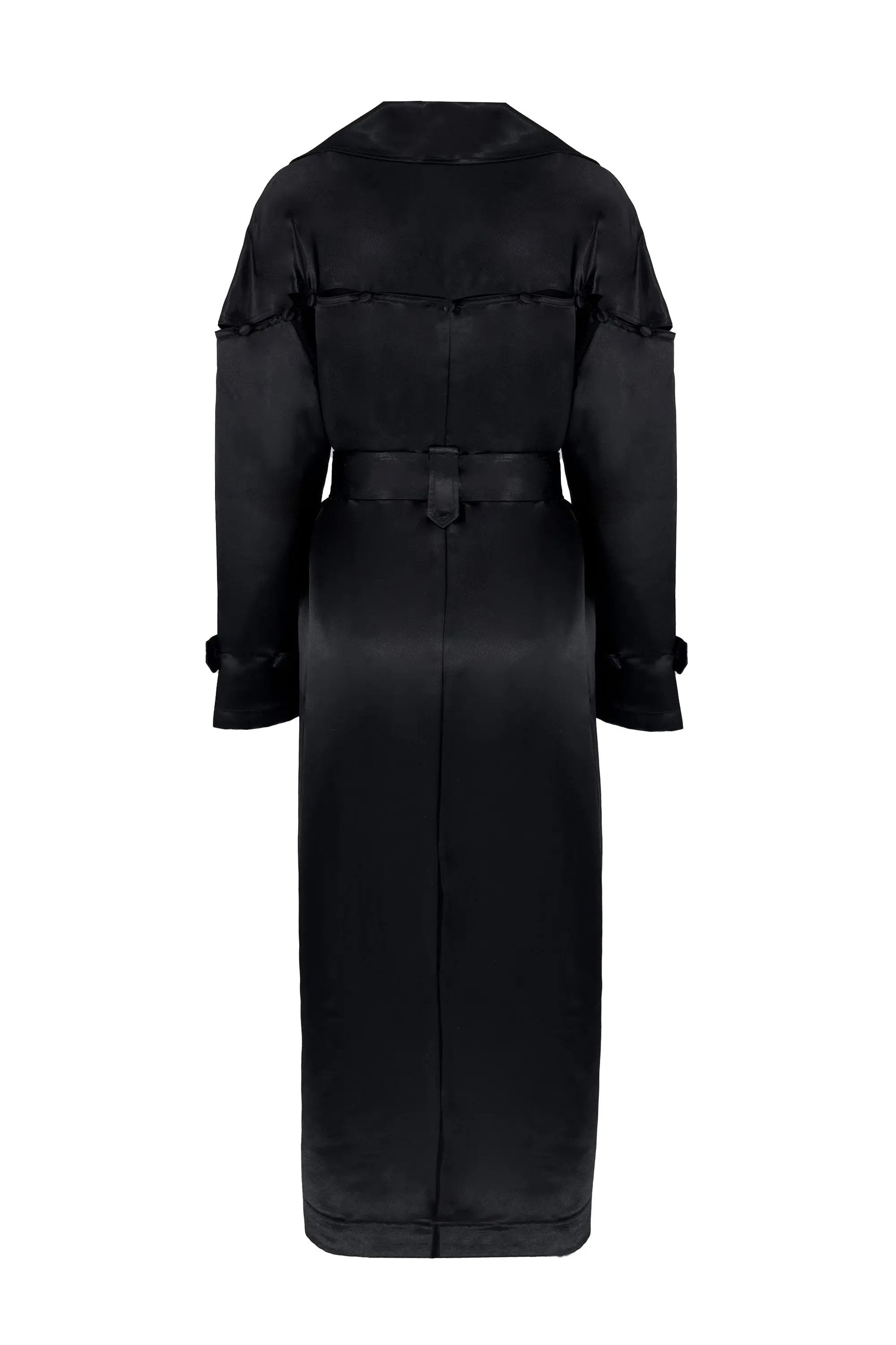 Chic Black Trench Coat with Self-Tie Belt ULA