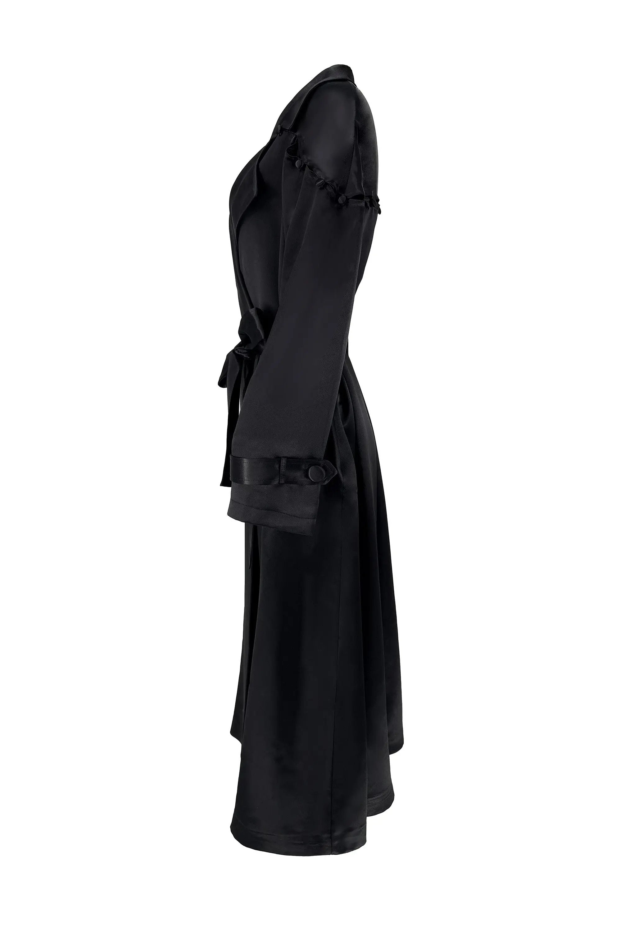 Chic Black Trench Coat with Self-Tie Belt ULA