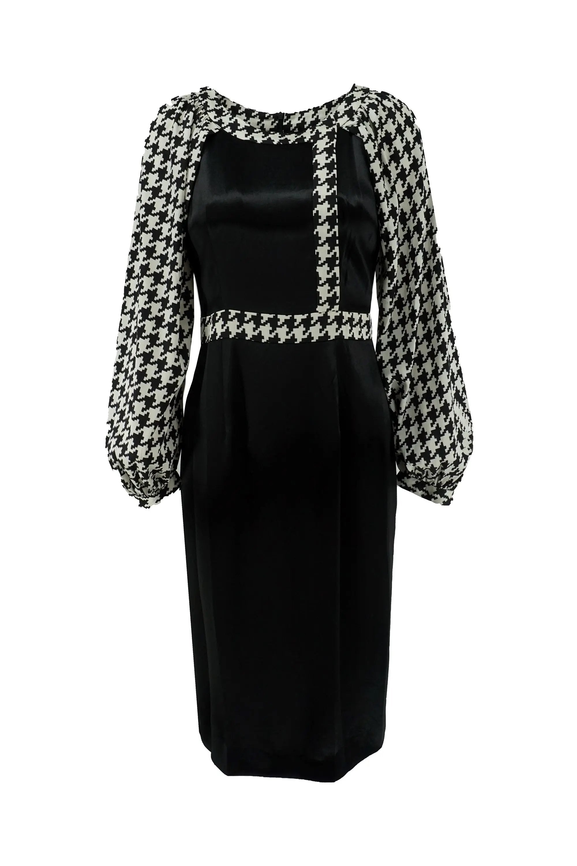 Elegant Black and White Houndstooth Dress for a Sophisticated Look ULA
