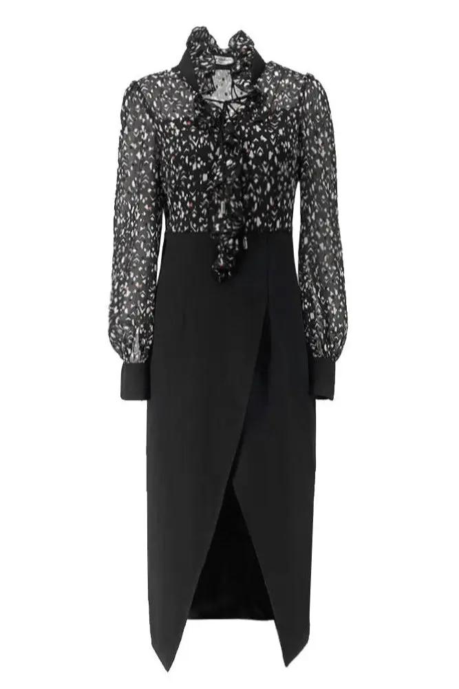 Black Hepburn Style Long Sleeved Dress, French Style Waist Length Dress ULA