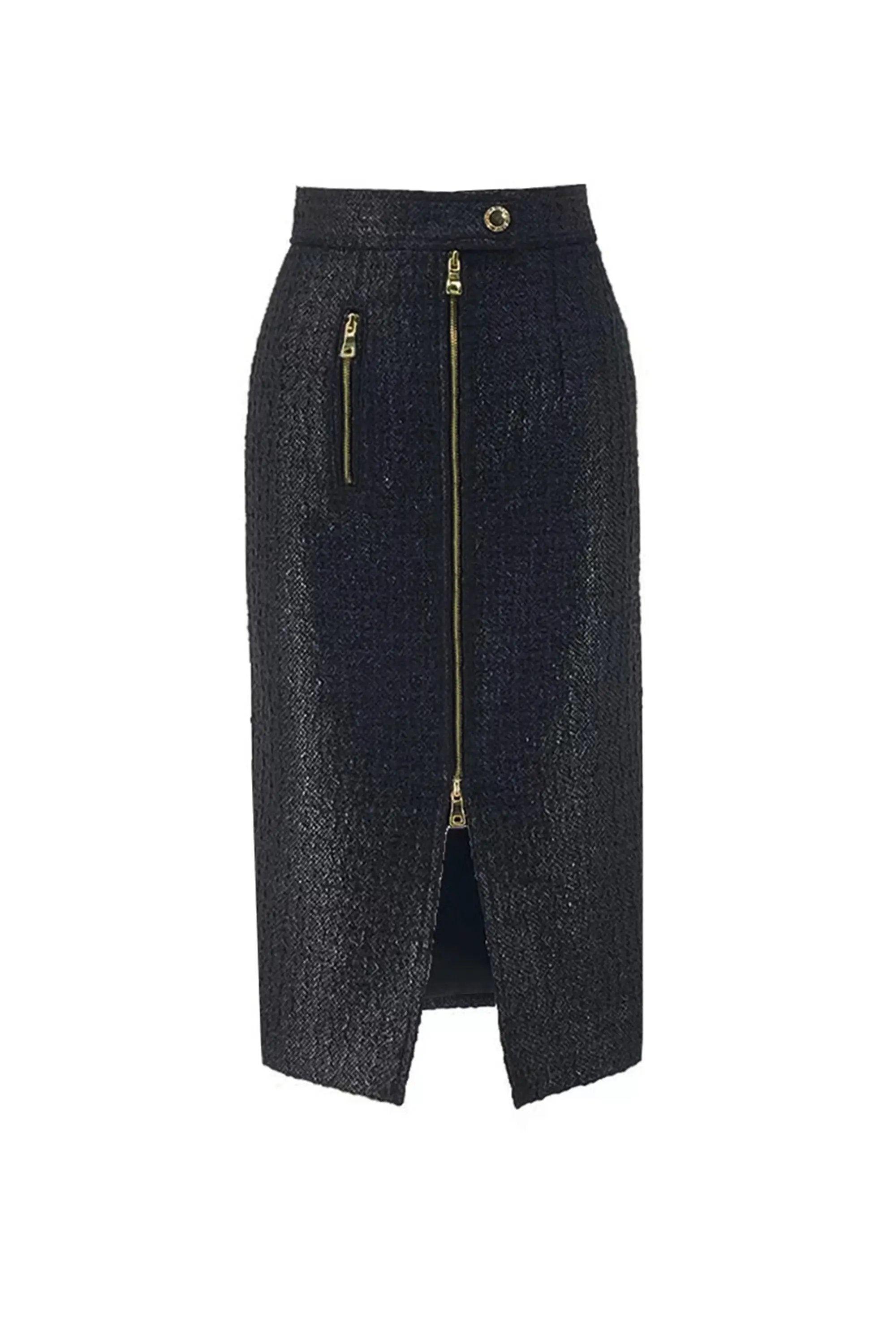 Women's Short Jacket A-Line Skirt Cool Zipper Set ULA