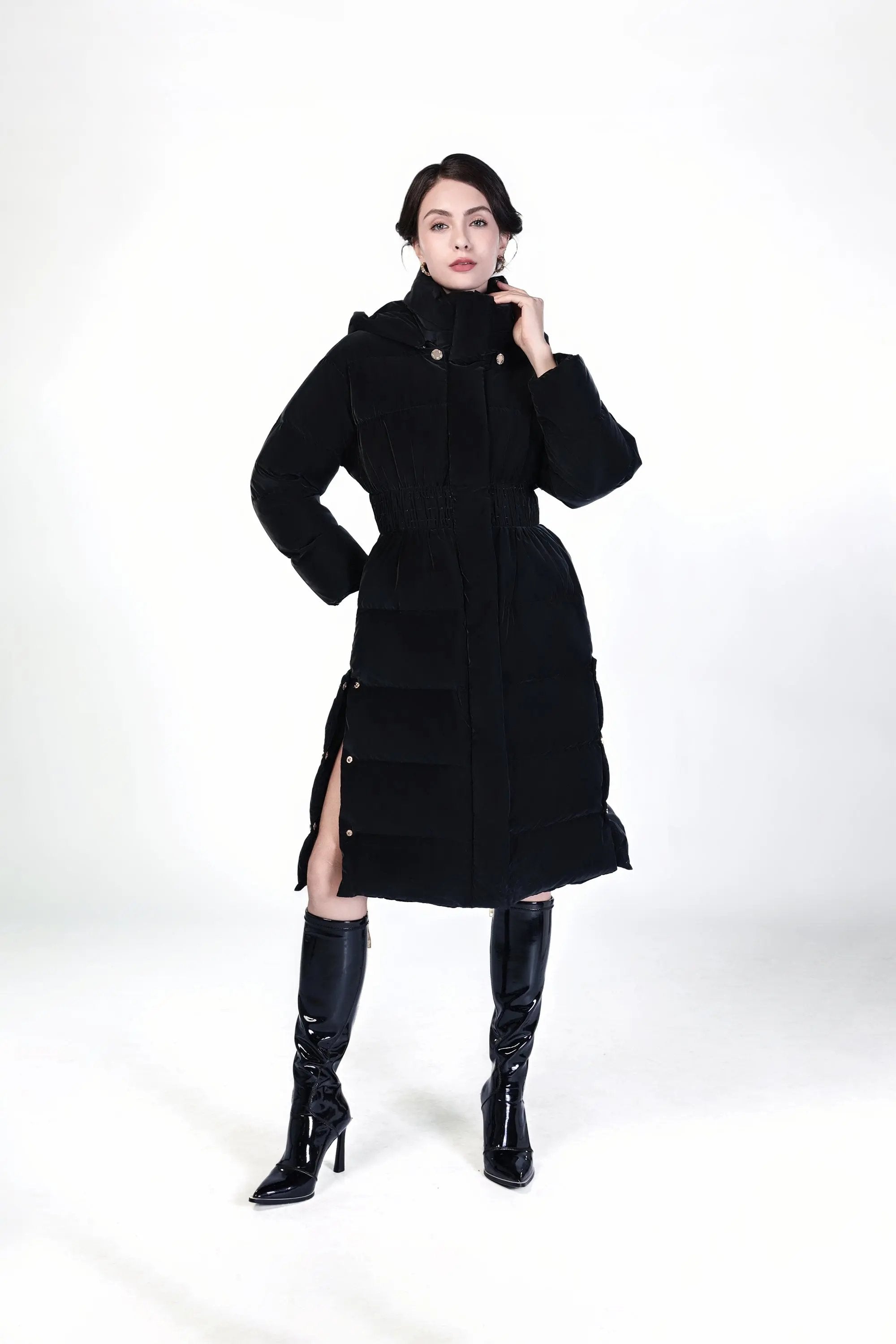 Sophisticated Black Long Puffer Coat - Winter Elegance ULA