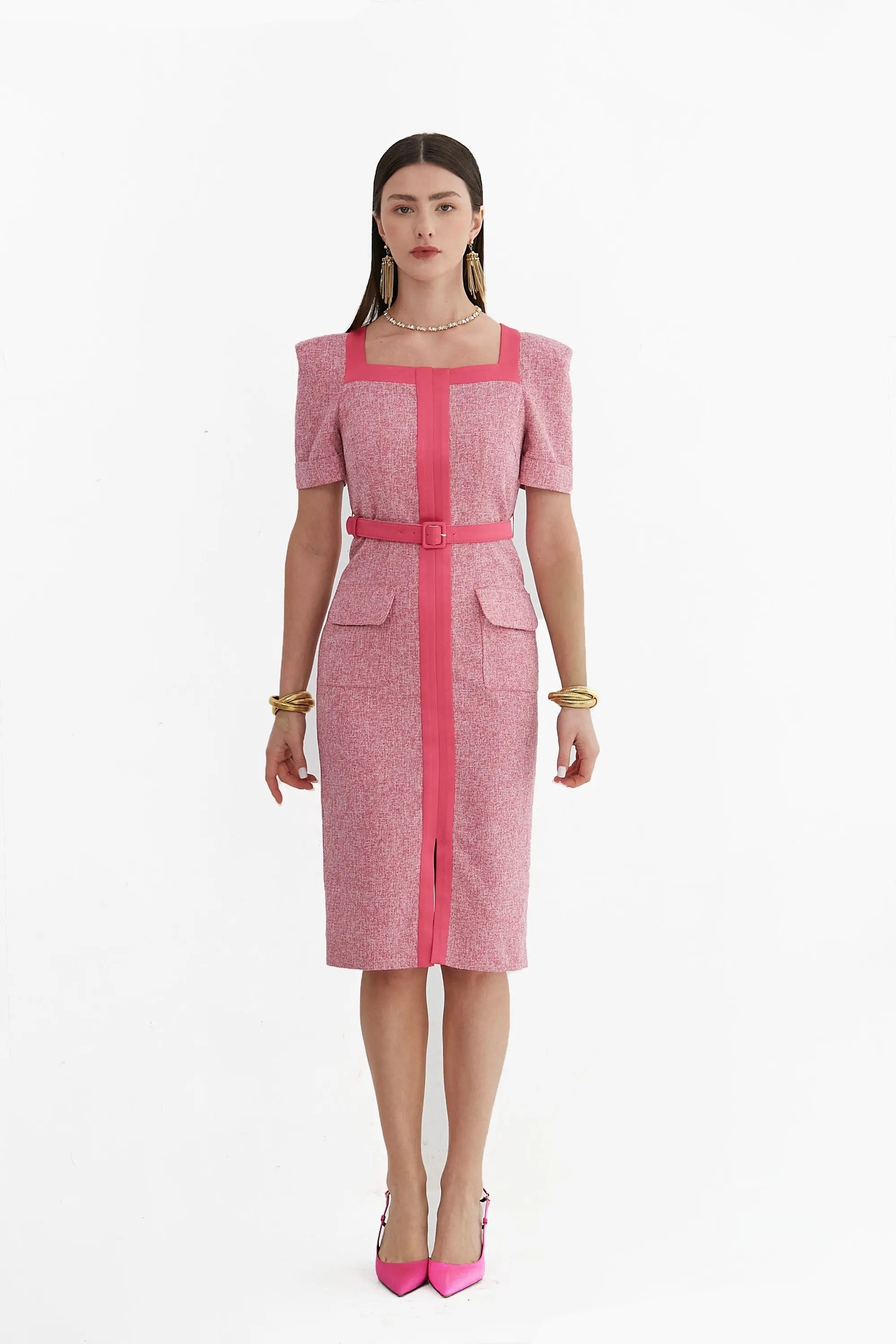 Women’s Spring Elegant Rose Red Knee-length Dress ULA