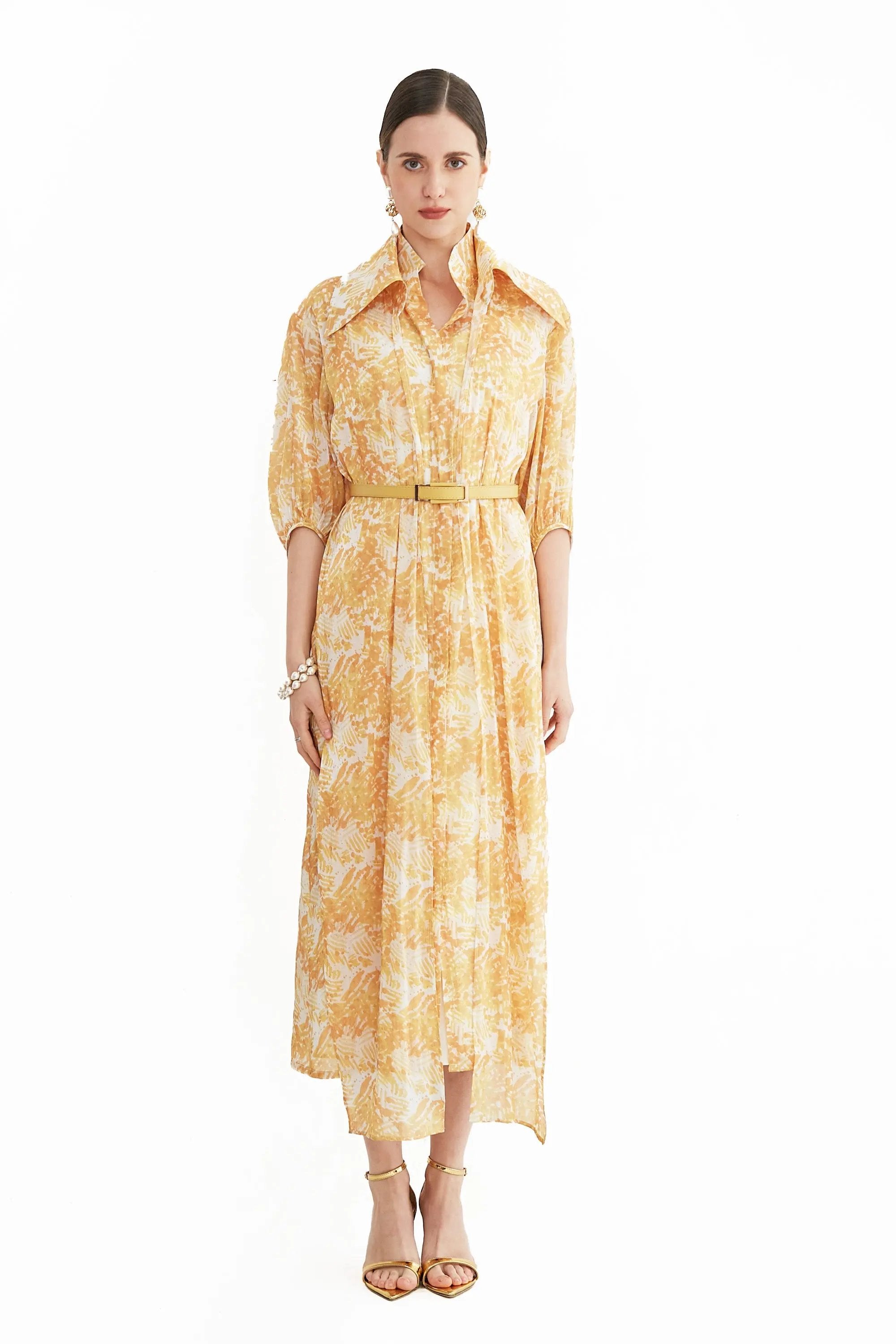 Women's Spring and Summer Stand Collar Belted Vibrant Elegant  Dress ULA