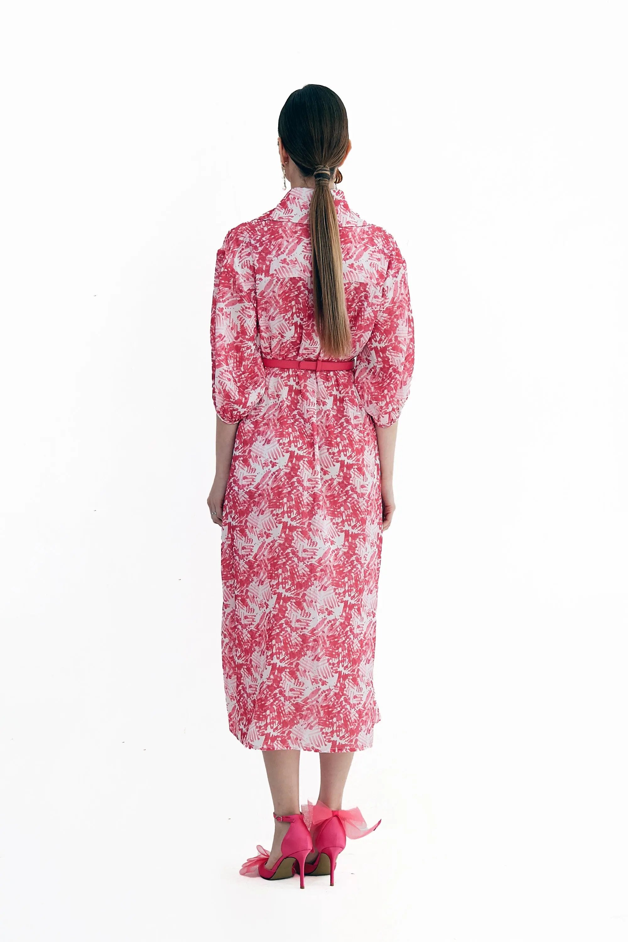 Women's Spring and Summer Stand Collar Belted Vibrant Elegant  Dress ULA