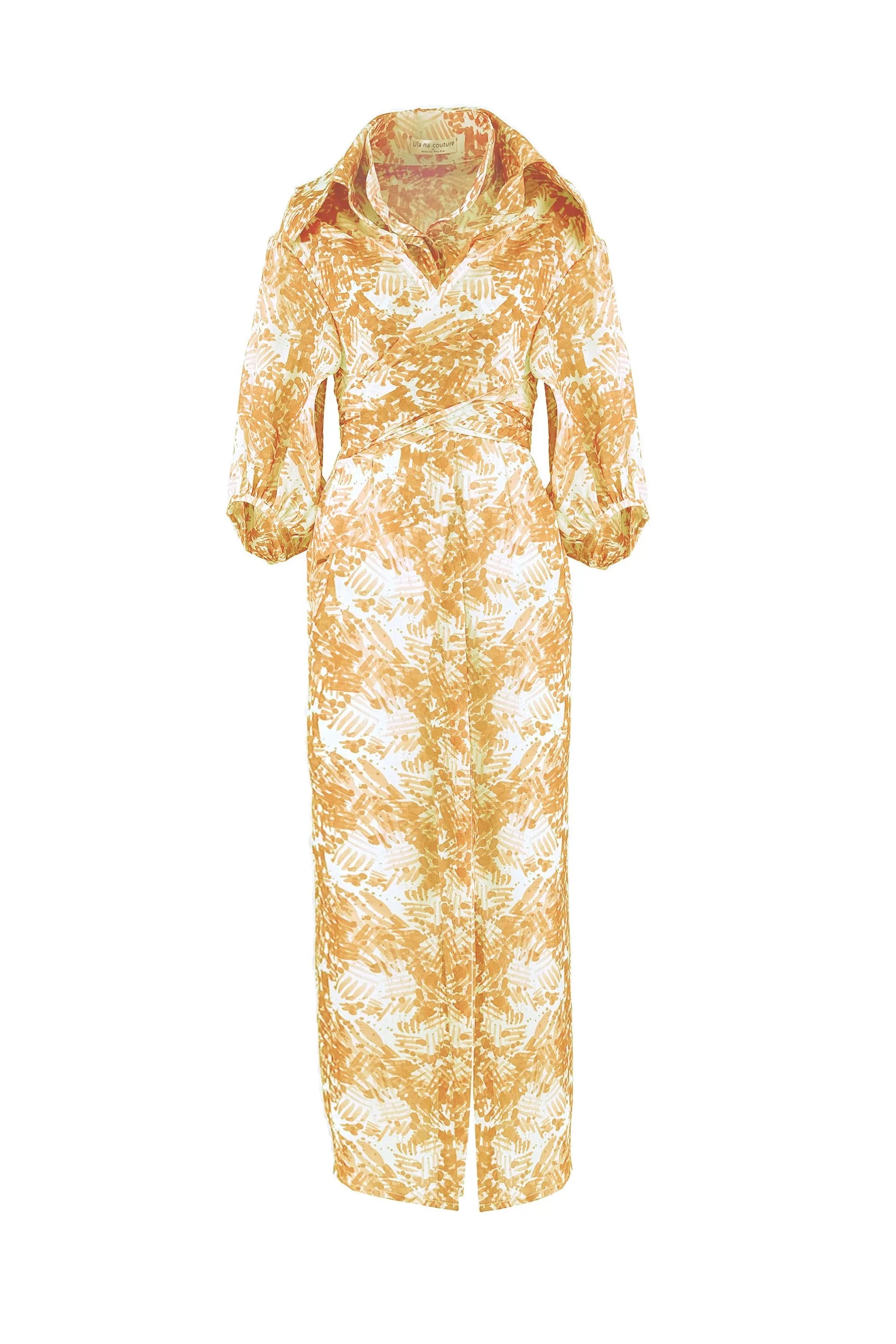 Women's Spring and Summer Stand Collar Belted Vibrant Elegant  Dress ULA